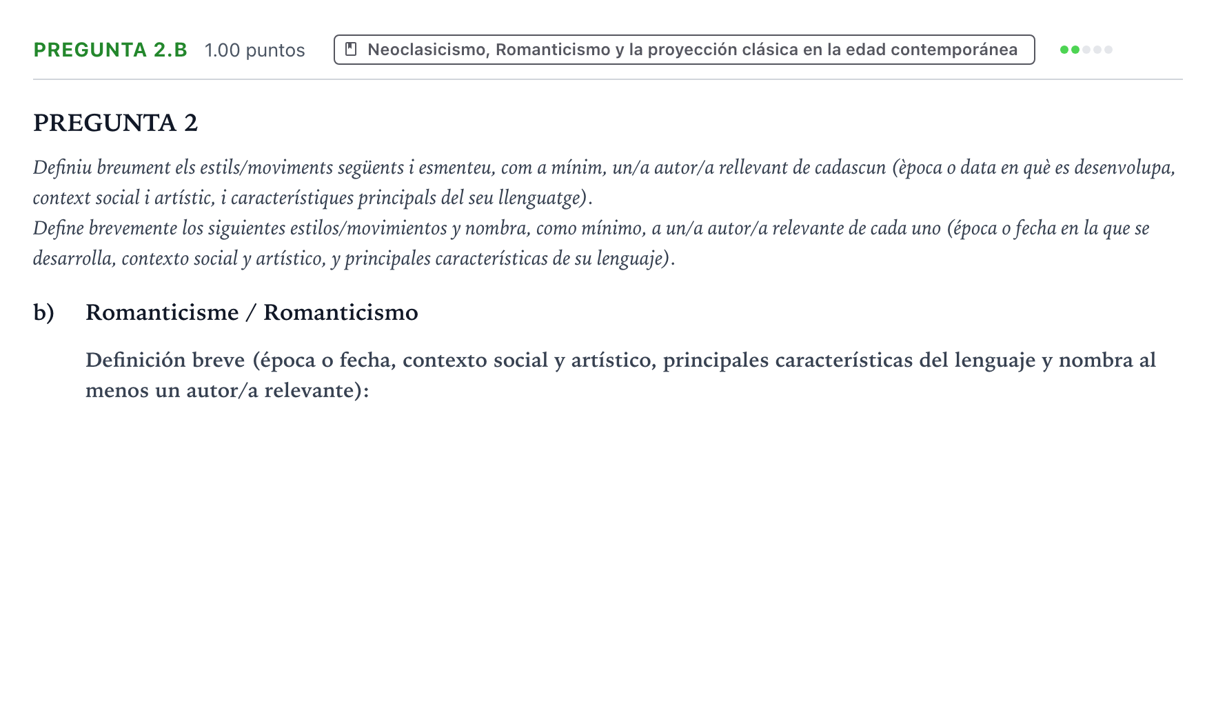Enunciado: Pregunta 2.b · Fundamentos Artísticos PAU Valencia Extraordinaria 2025