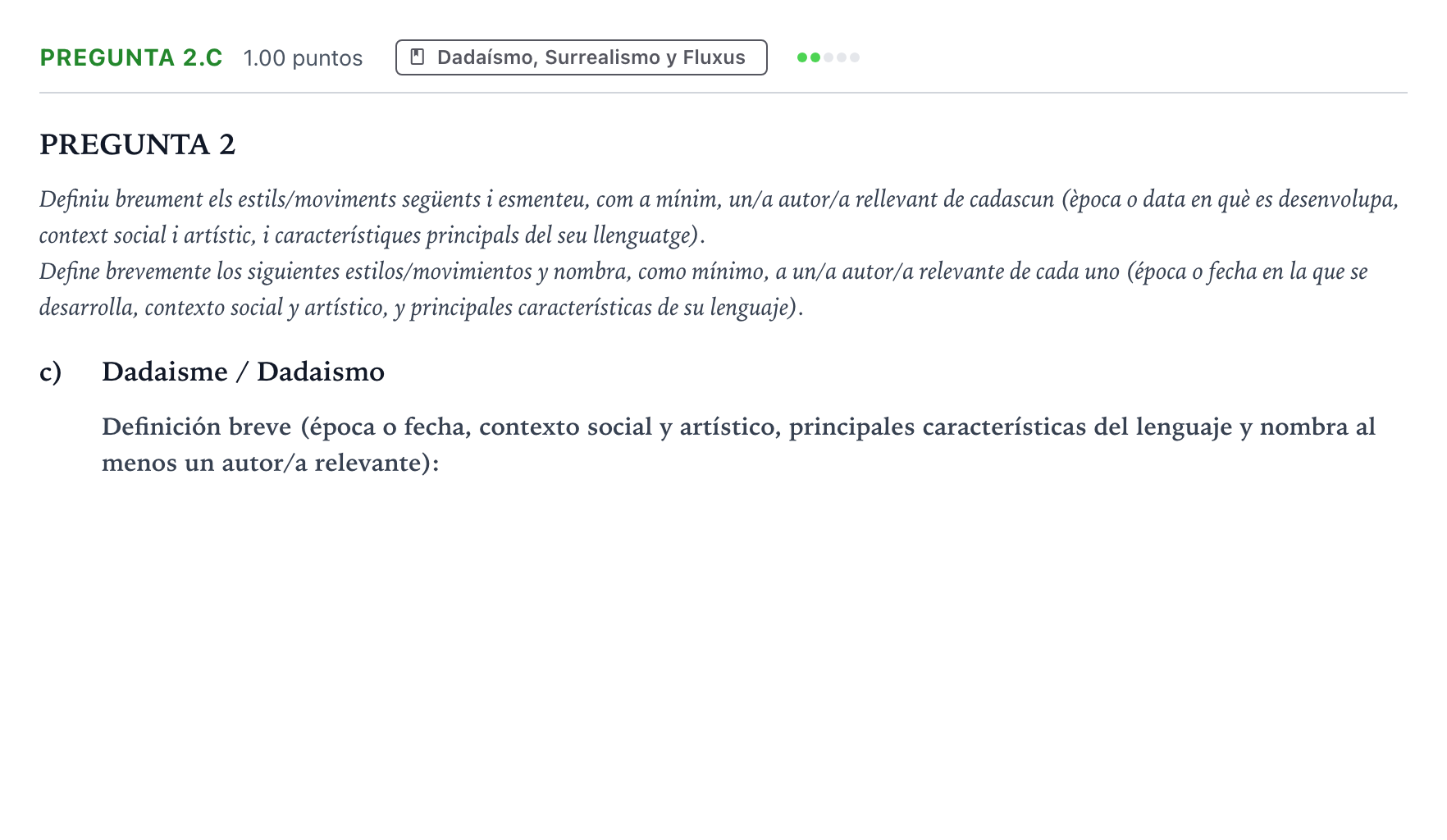 Enunciado: Pregunta 2.c · Fundamentos Artísticos PAU Valencia Extraordinaria 2025