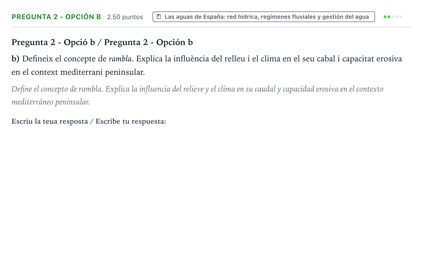 Enunciado: Pregunta 2 - Opción b · Geografía PAU Valencia Extraordinaria 2025