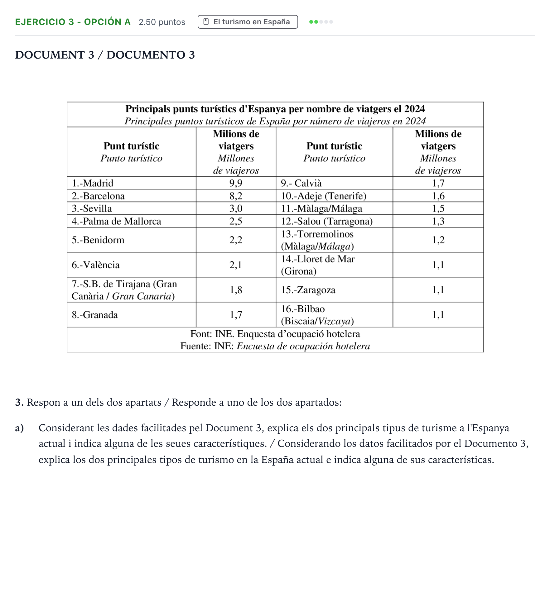 Enunciado: Ejercicio 3 - Opción a · Geografía PAU Valencia Ordinaria 2025