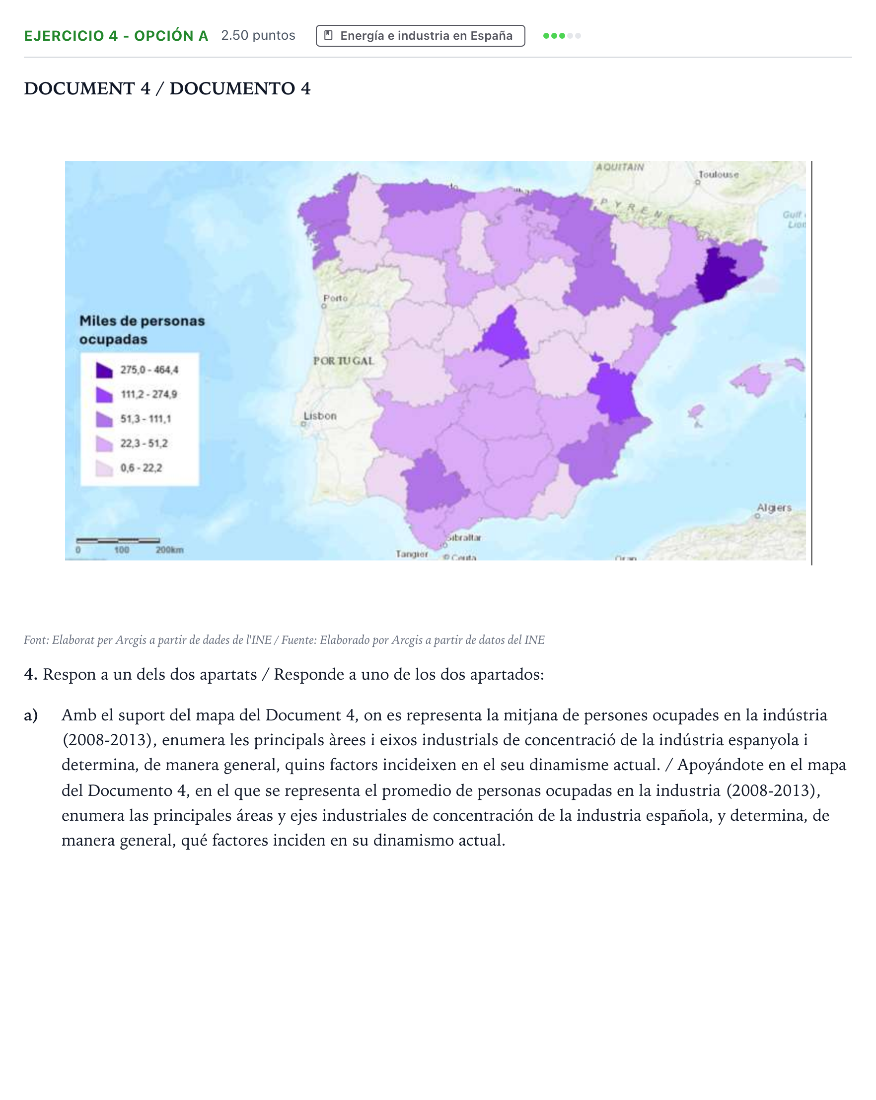 Enunciado: Ejercicio 4 - Opción a · Geografía PAU Valencia Ordinaria 2025