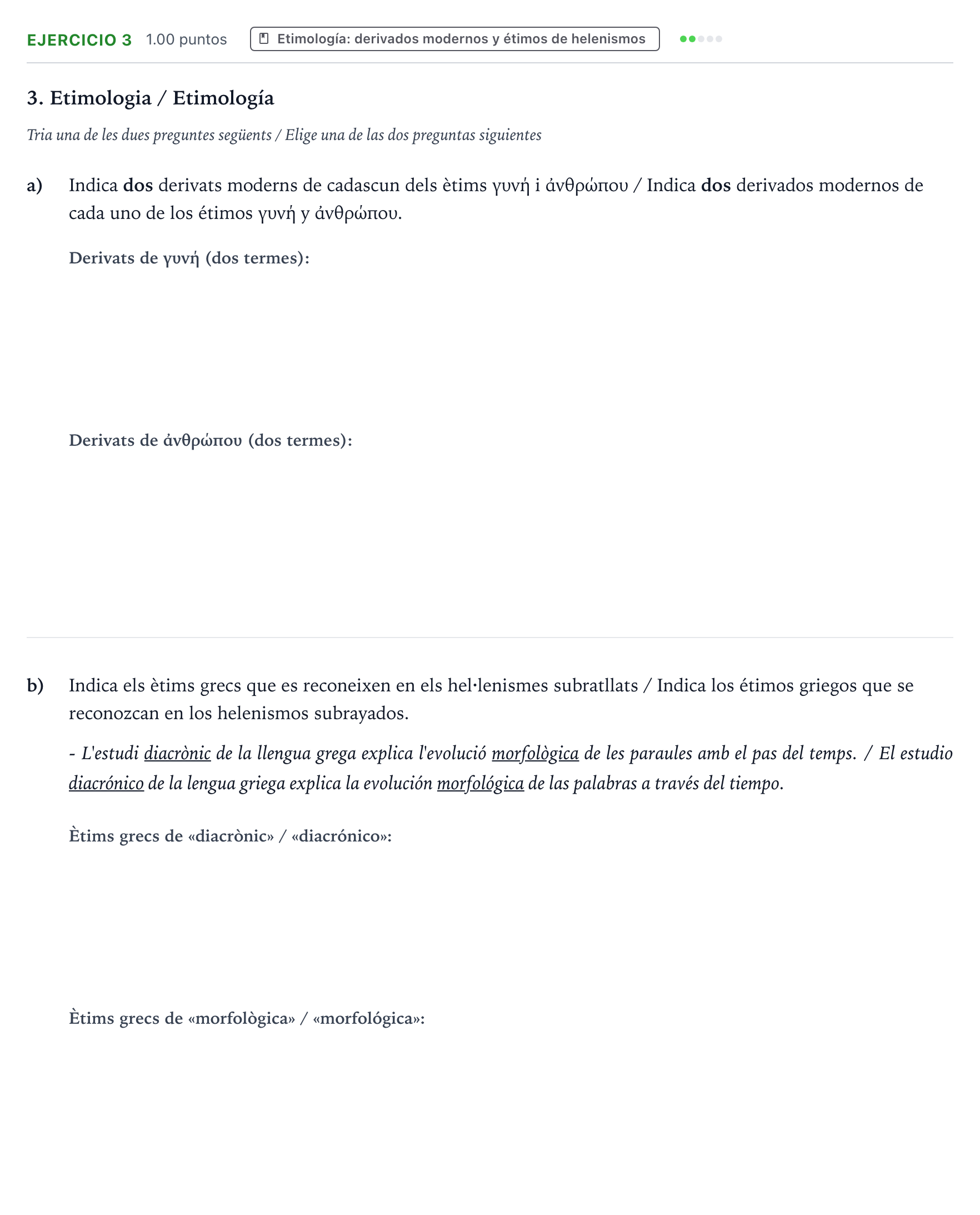 Enunciado: Ejercicio 3 - Etimología · Griego II PAU Valencia Ordinaria 2025