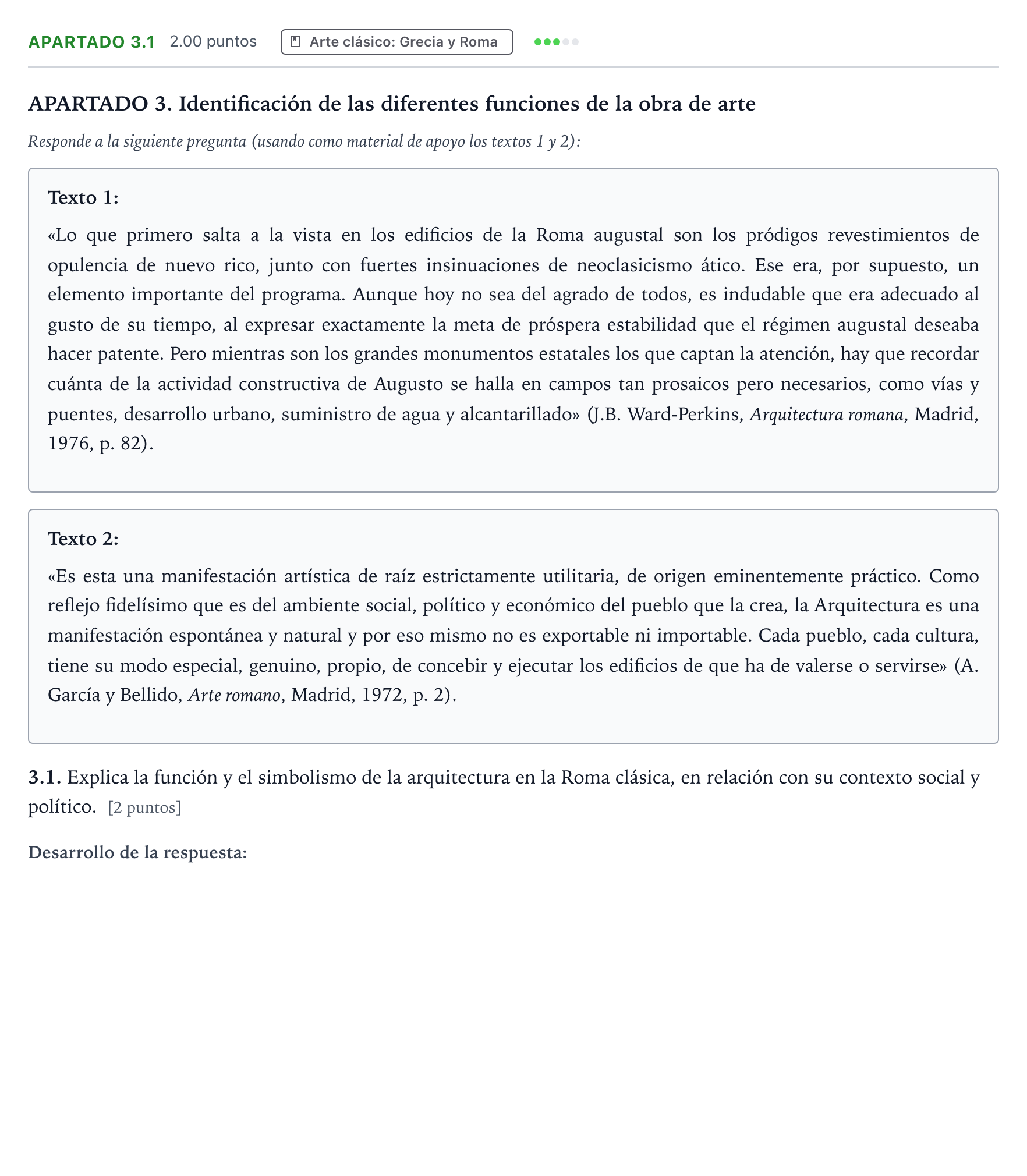 Enunciado: Apartado 3.1 · Historia del Arte PAU Valencia Extraordinaria 2025