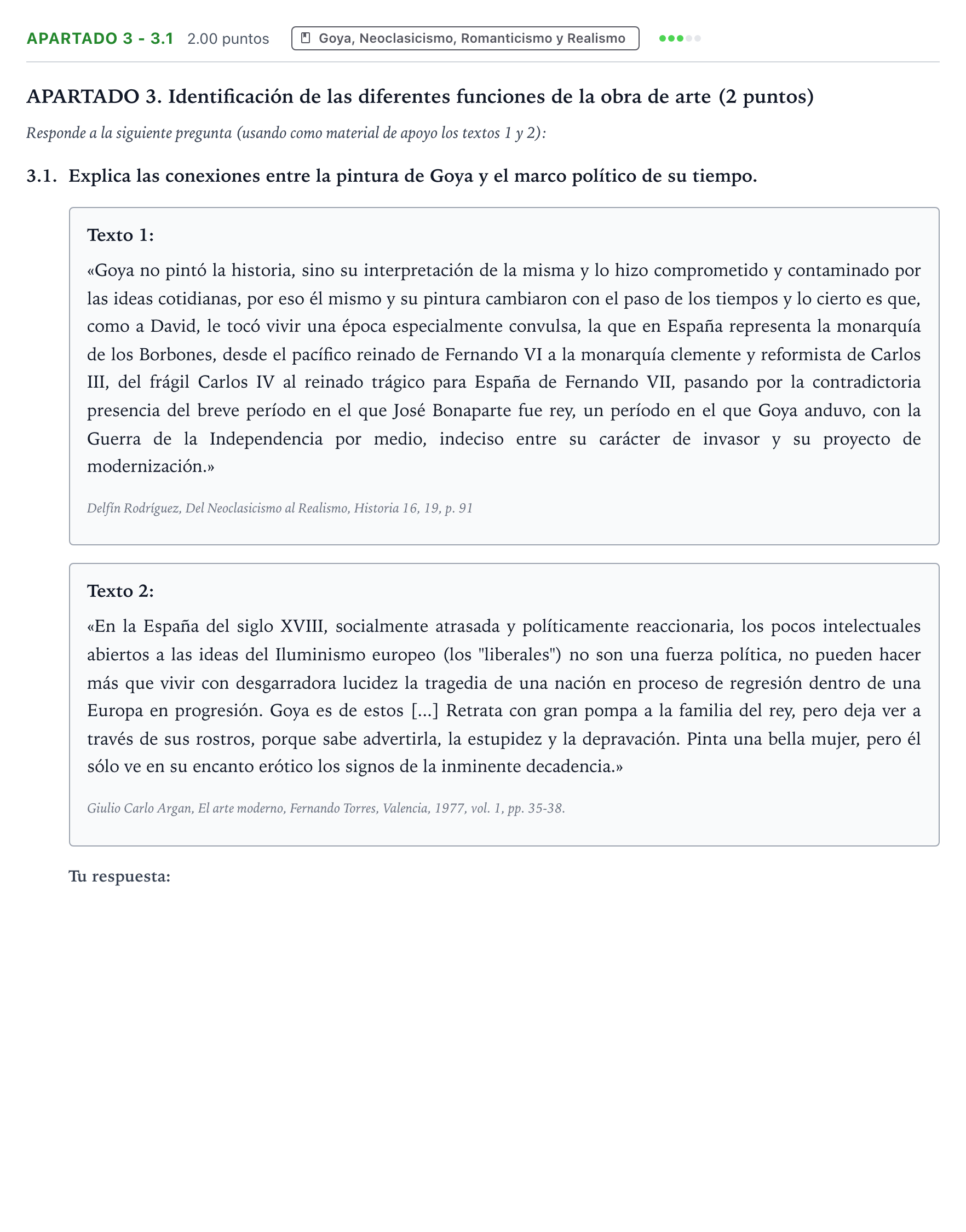 Enunciado: Apartado 3 - 3.1 · Historia del Arte PAU Valencia Ordinaria 2025