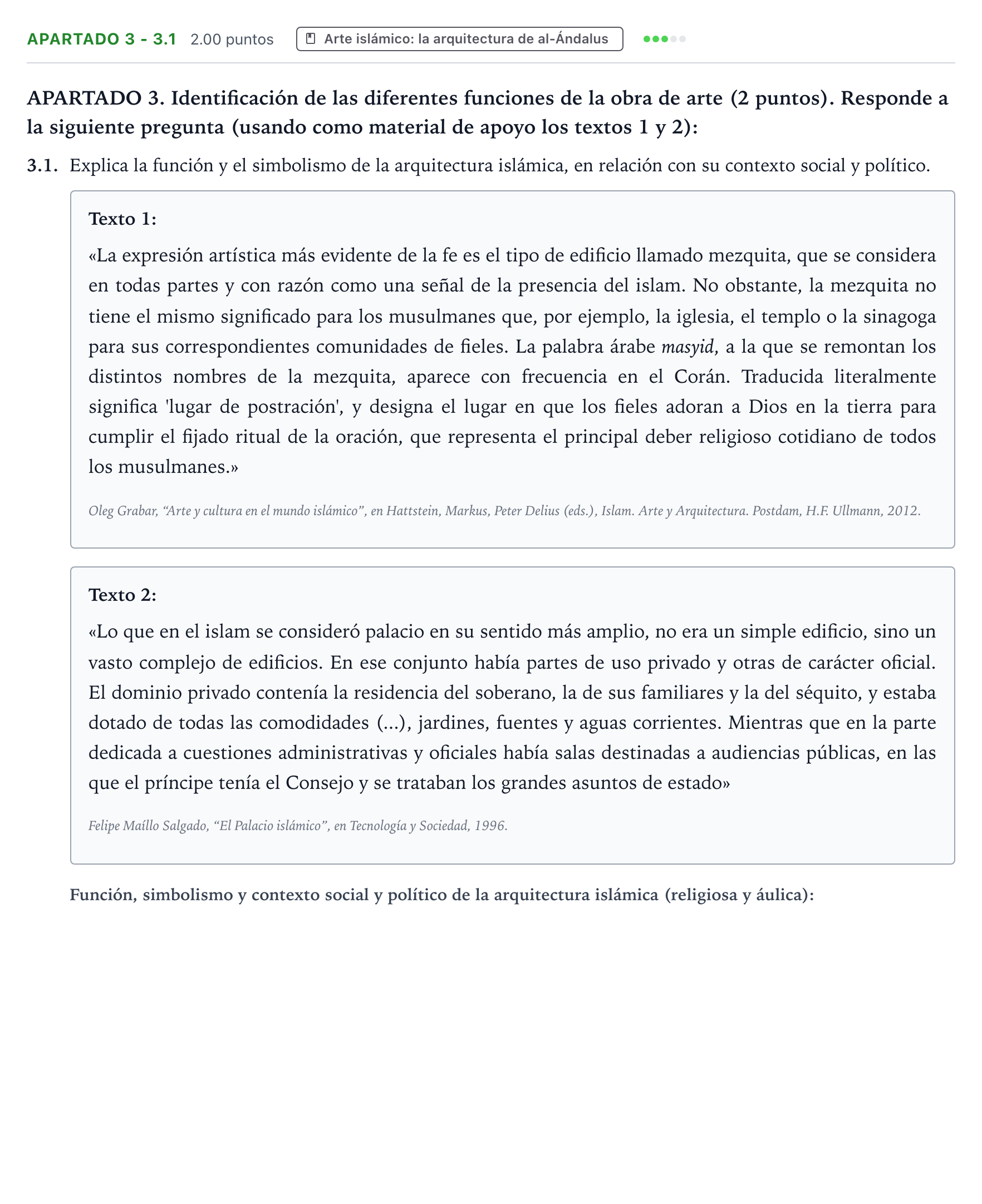 Enunciado: Apartado 3 - 3.1 · Historia del Arte PAU Valencia Ordinaria solapamiento 2025