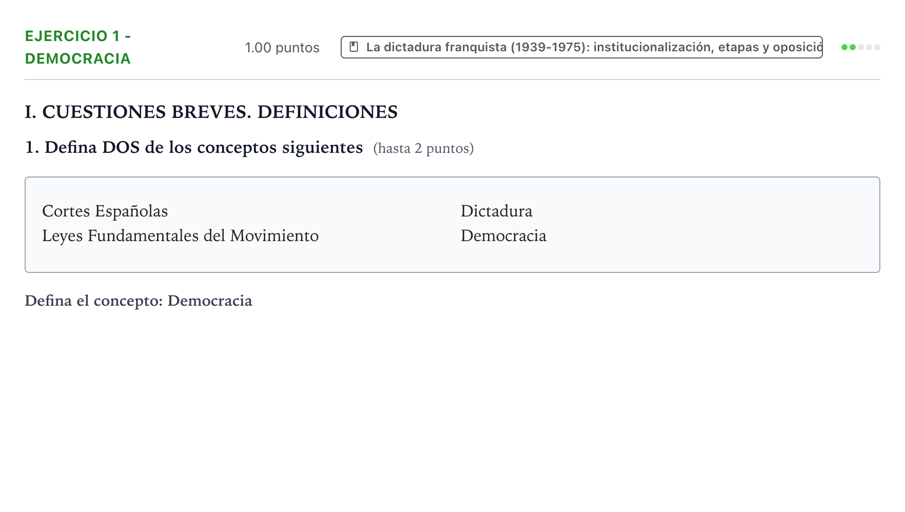 Enunciado: Ejercicio 1 - Democracia · Historia de España PAU Valencia Extraordinaria 2025