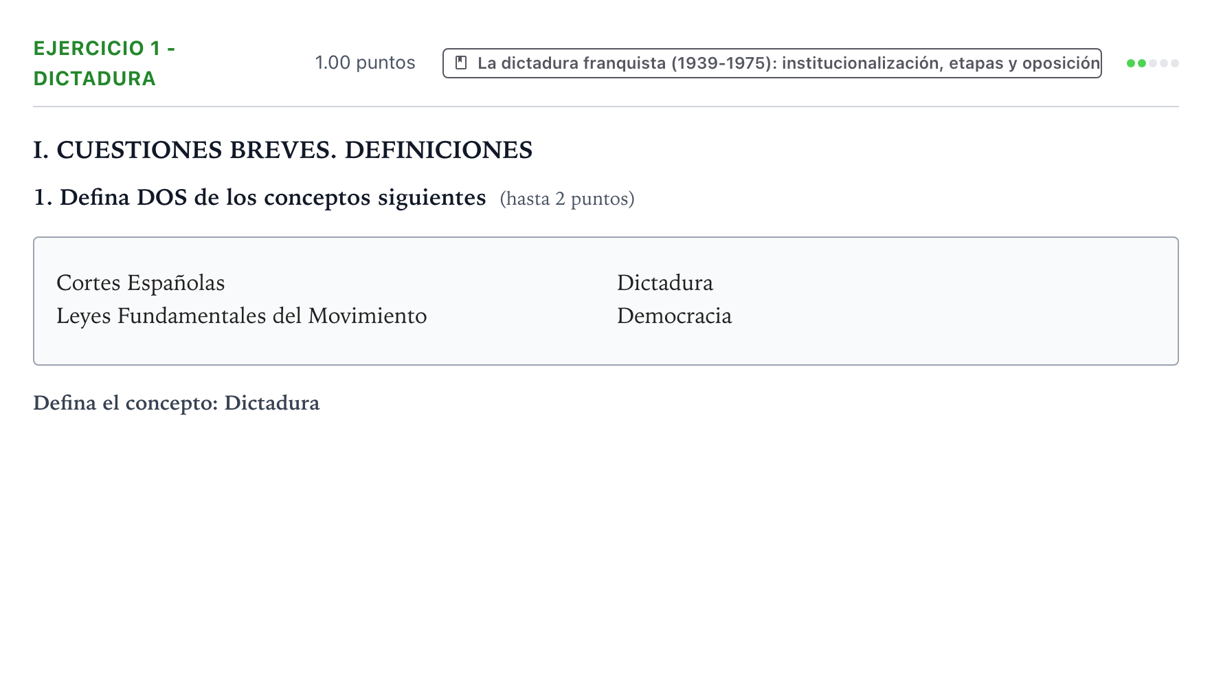 Enunciado: Ejercicio 1 - Dictadura · Historia de España PAU Valencia Extraordinaria 2025