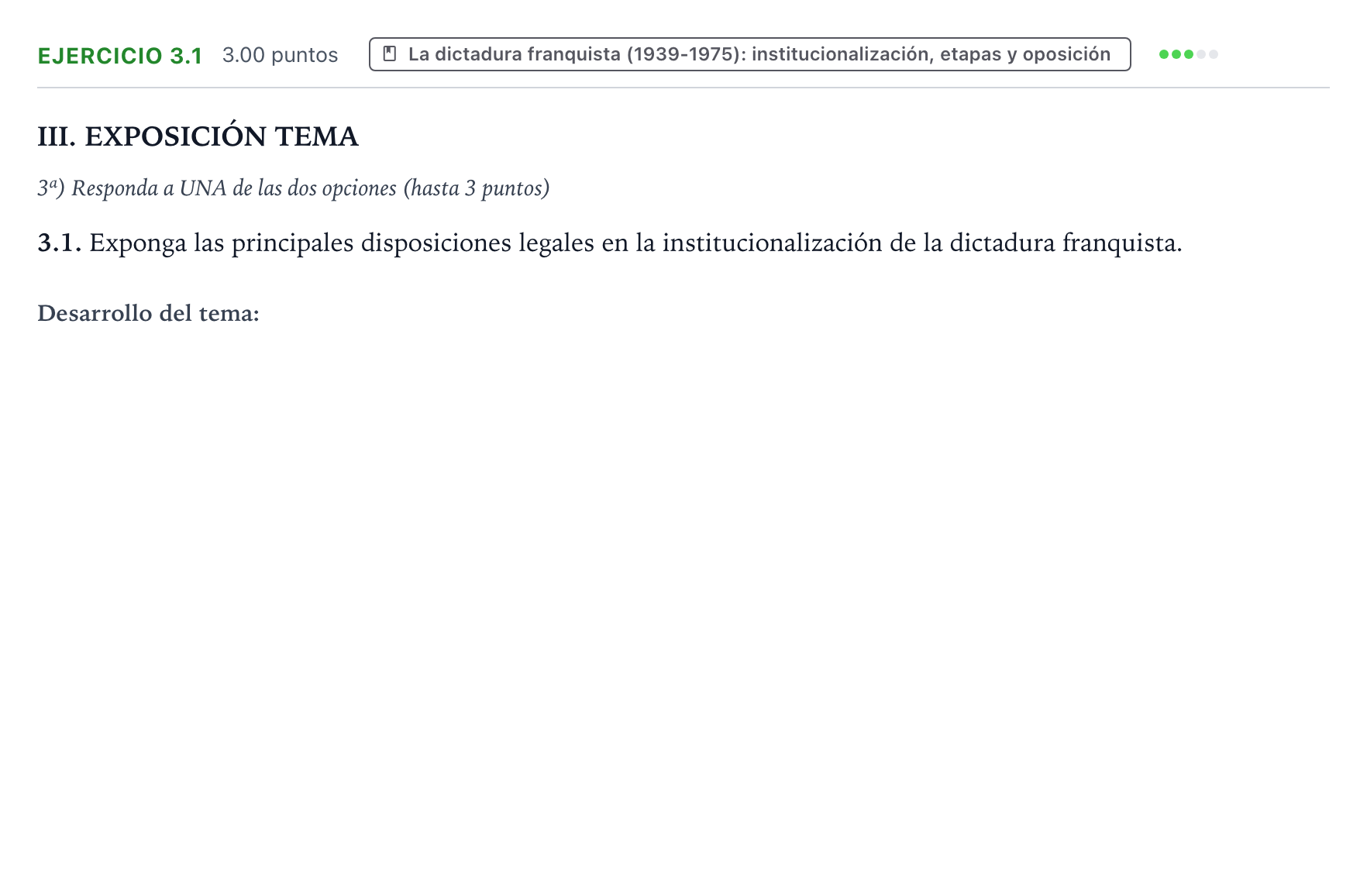 Enunciado: Ejercicio 3.1 · Historia de España PAU Valencia Extraordinaria 2025