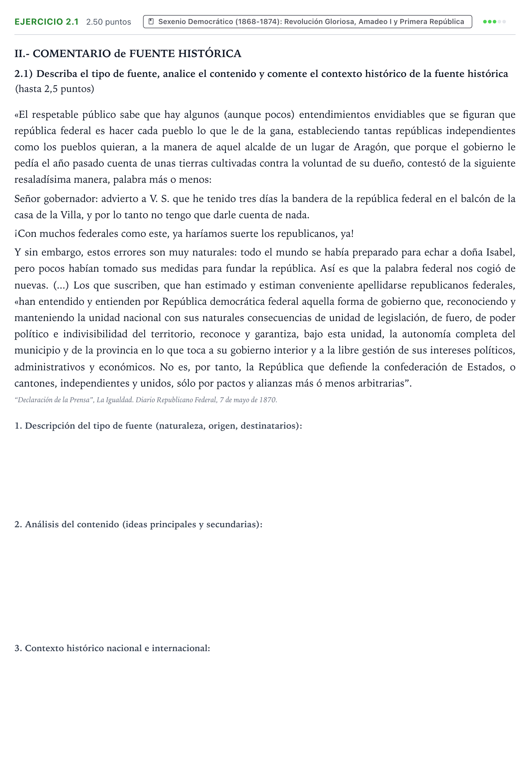 Enunciado: Ejercicio 2.1 · Historia de España PAU Valencia Ordinaria 2025