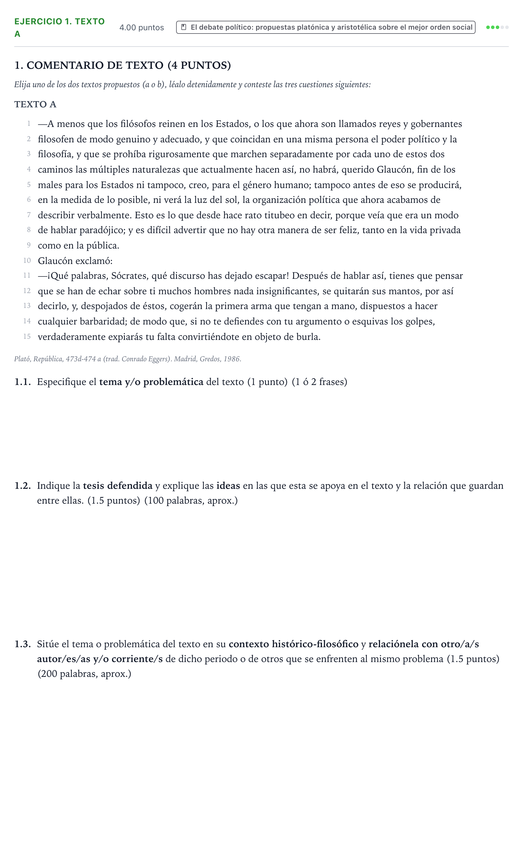 Enunciado: Ejercicio 1. Texto A · Historia de la Filosofía PAU Valencia Extraordinaria DANA 2025