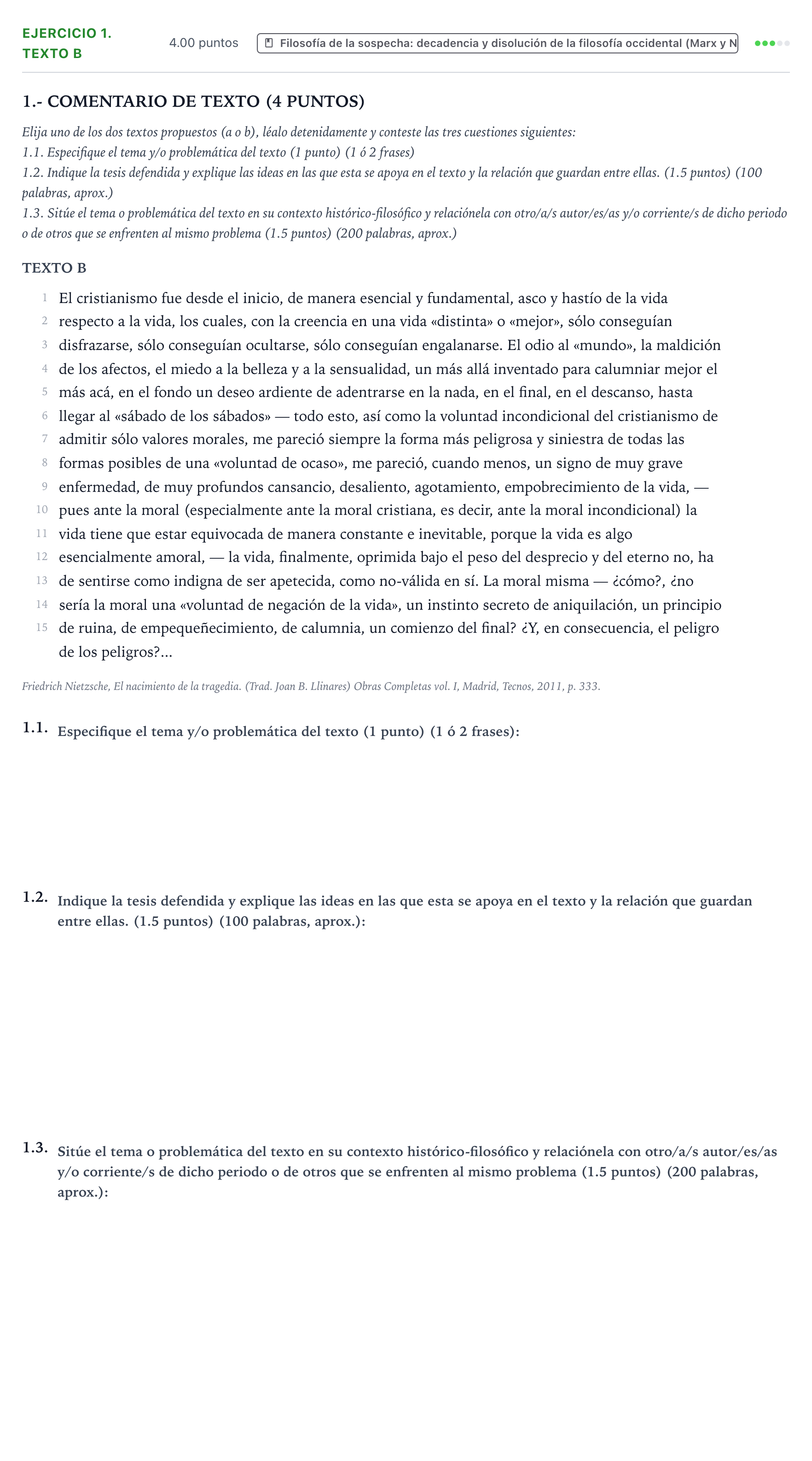 Enunciado: Ejercicio 1. Texto B · Historia de la Filosofía PAU Valencia Extraordinaria DANA 2025