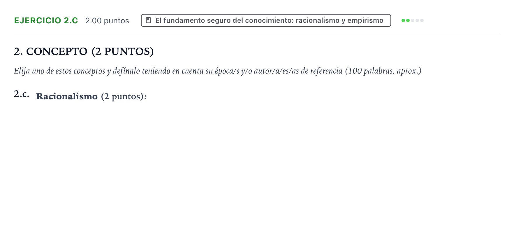Enunciado: Ejercicio 2.c · Historia de la Filosofía PAU Valencia Extraordinaria DANA 2025