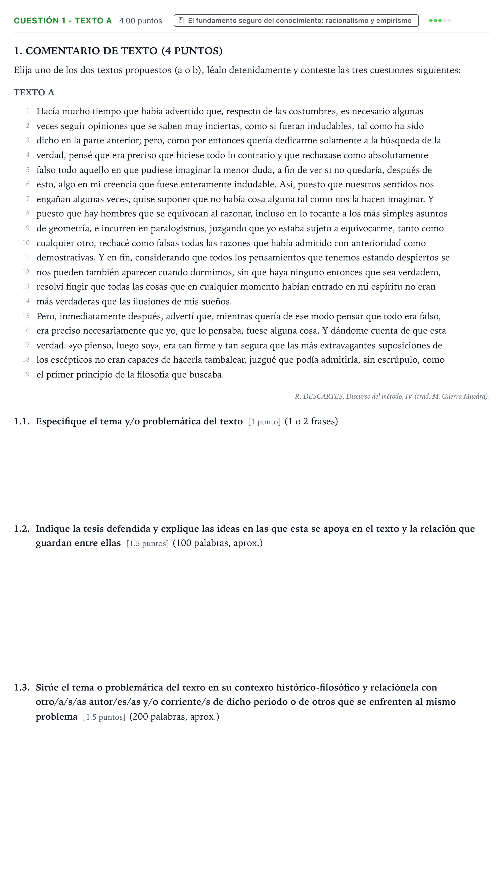 Enunciado: Cuestión 1 - Texto A · Historia de la Filosofía PAU Valencia Extraordinaria 2025