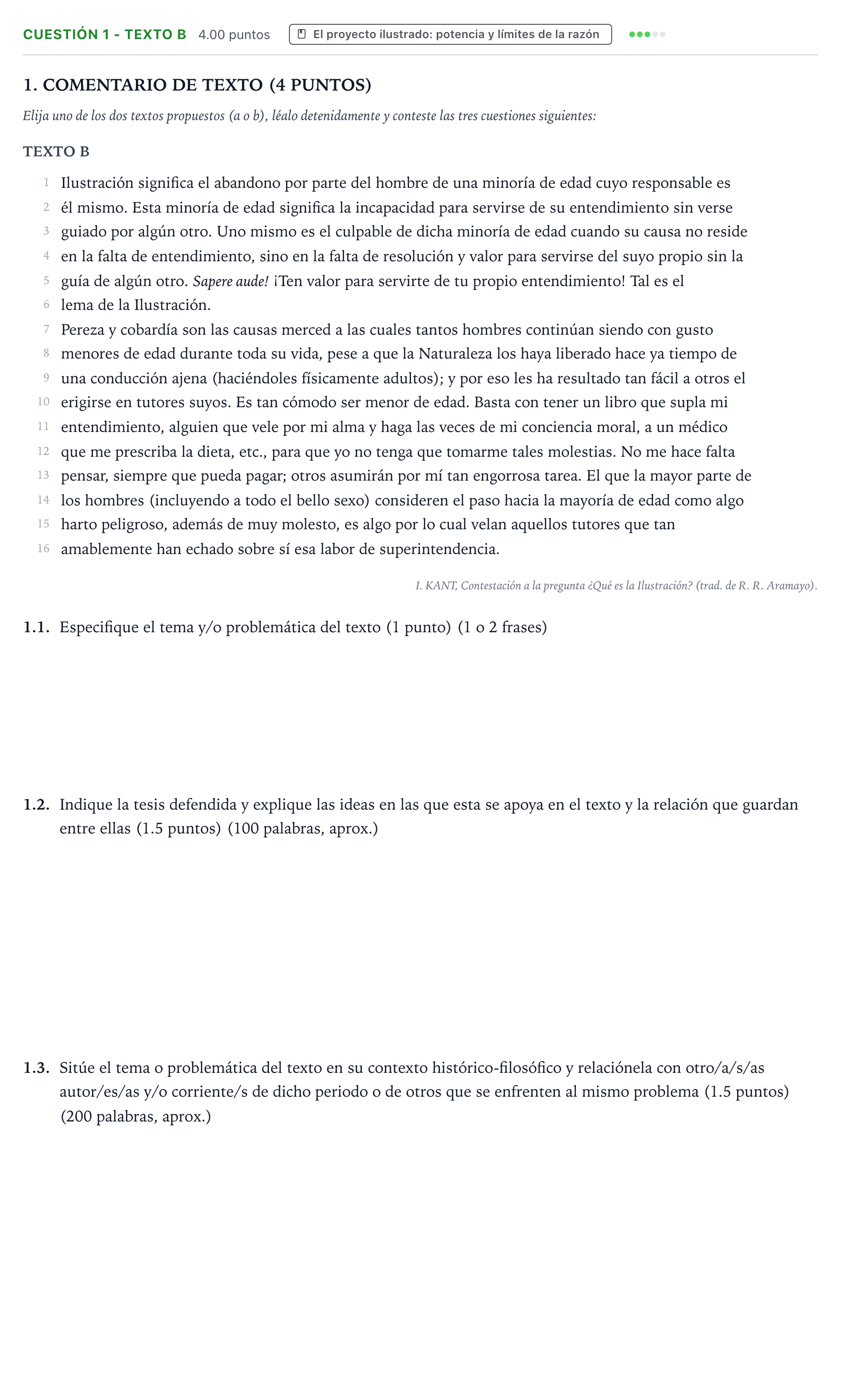 Enunciado: Cuestión 1 - Texto B · Historia de la Filosofía PAU Valencia Extraordinaria 2025