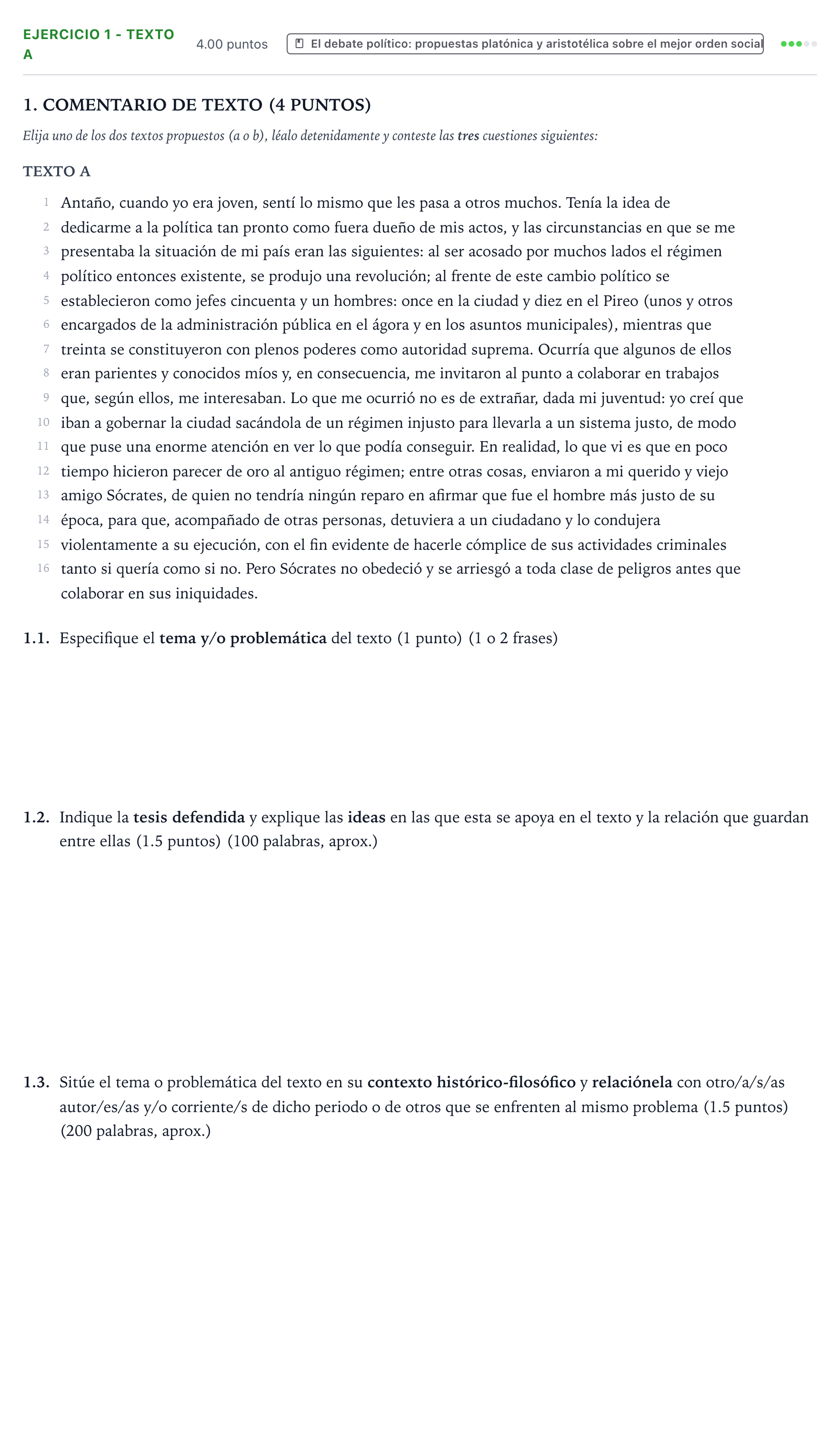 Enunciado: Ejercicio 1 - Texto A · Historia de la Filosofía PAU Valencia Ordinaria solapamiento 2025
