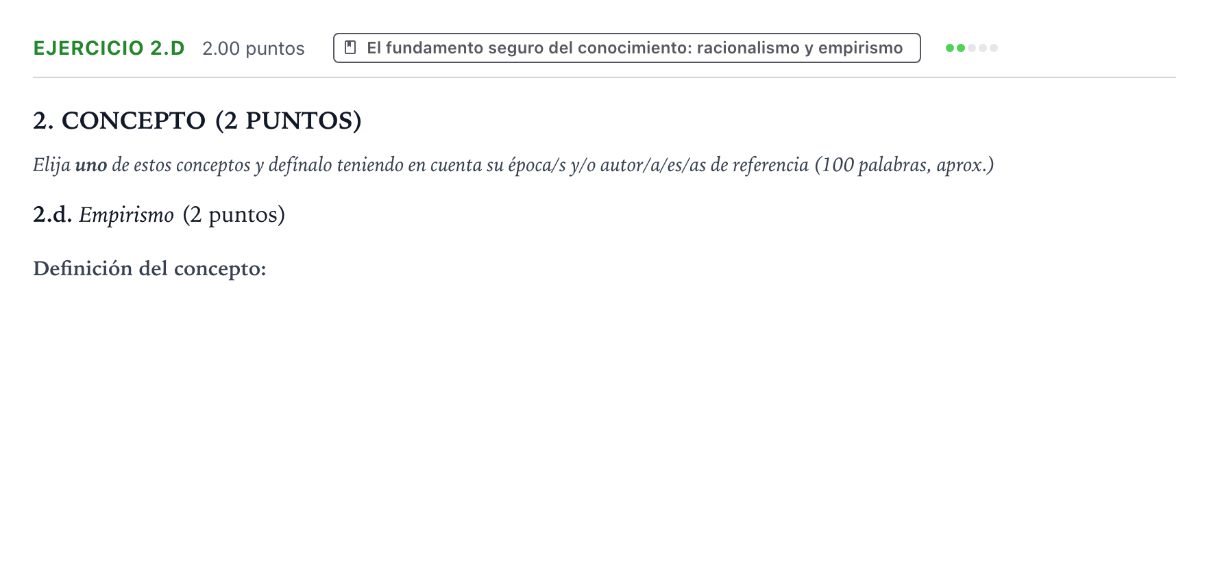 Enunciado: Ejercicio 2.d · Historia de la Filosofía PAU Valencia Ordinaria solapamiento 2025
