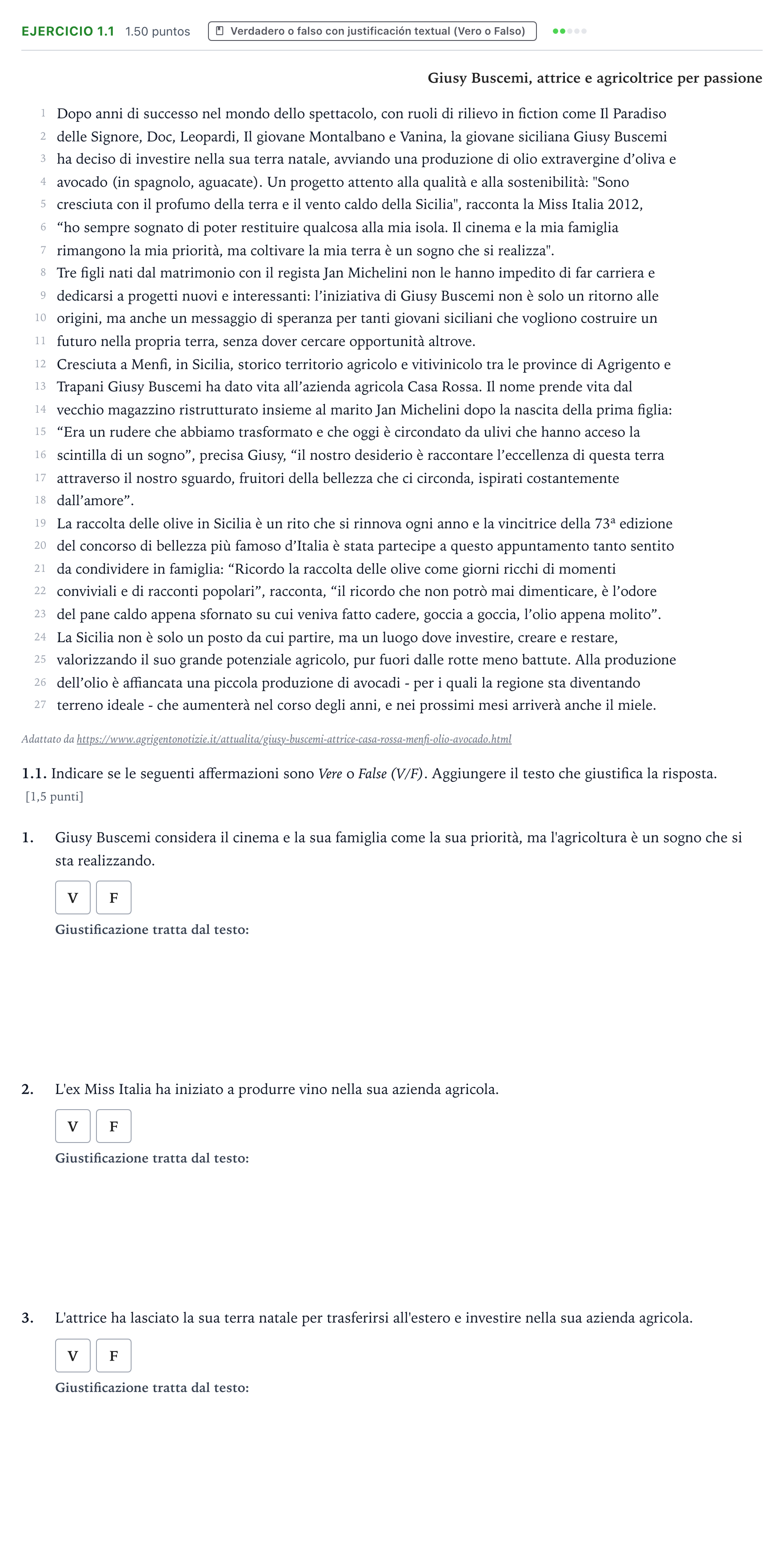 Enunciado: Ejercicio 1.1 · Italiano PAU Valencia Extraordinaria solapamiento 2025