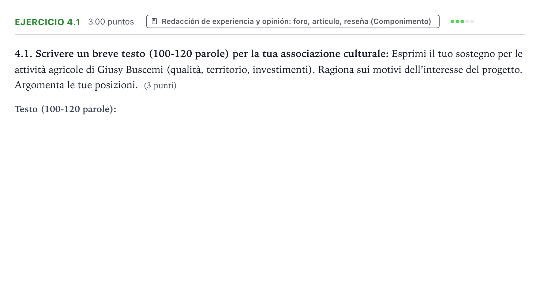 Enunciado: Ejercicio 4.1 · Italiano PAU Valencia Extraordinaria solapamiento 2025