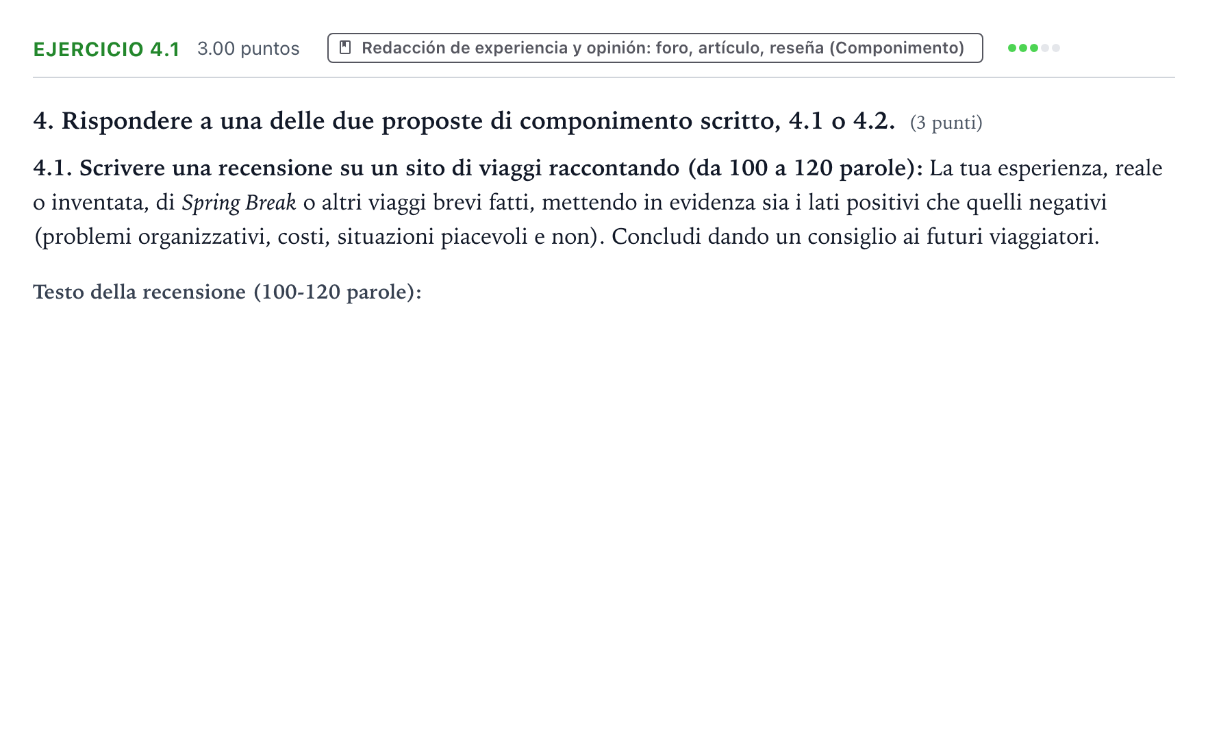 Enunciado: Ejercicio 4.1 · Italiano PAU Valencia Ordinaria 2025