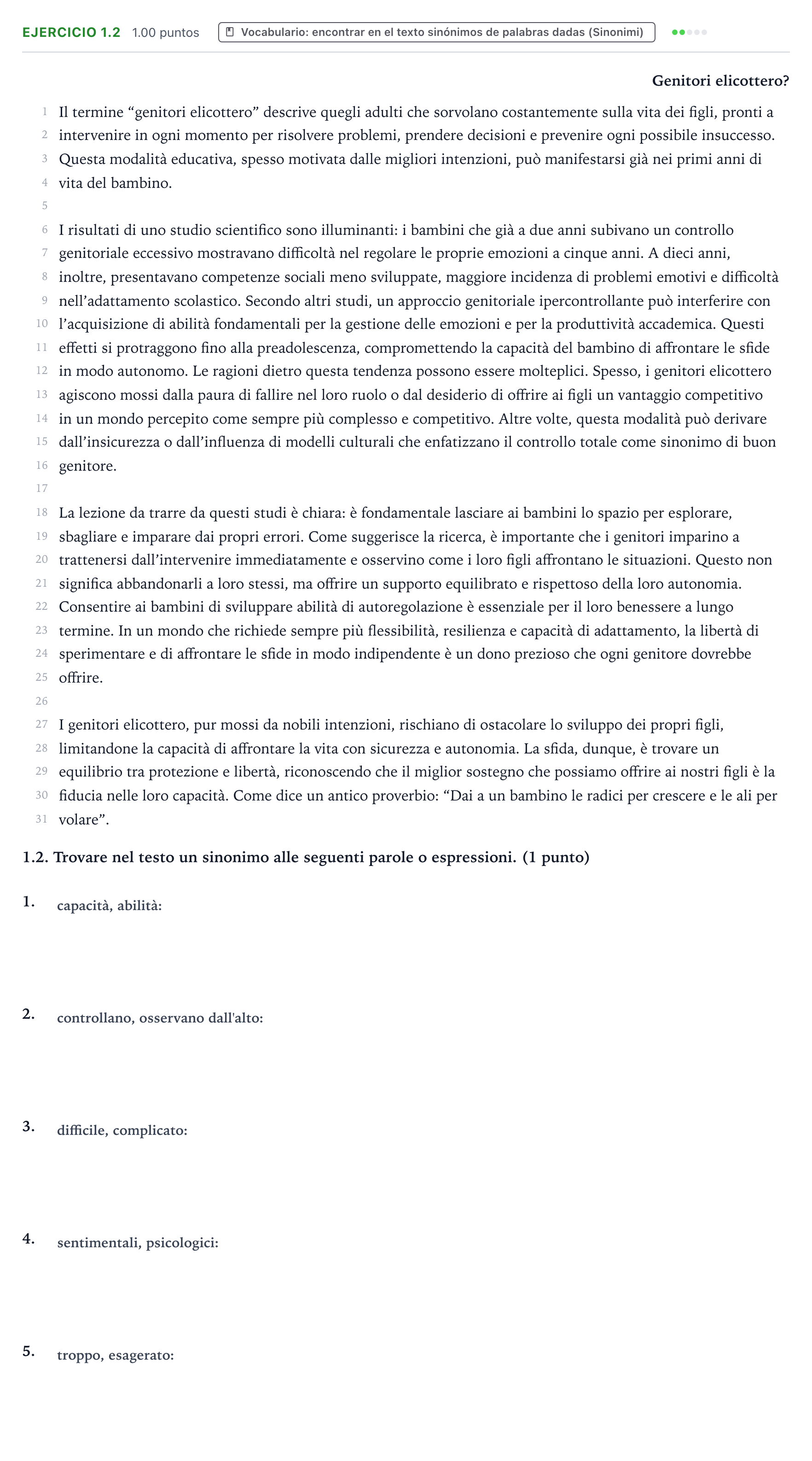 Enunciado: Ejercicio 1.2 · Italiano PAU Valencia Ordinaria solapamiento 2025