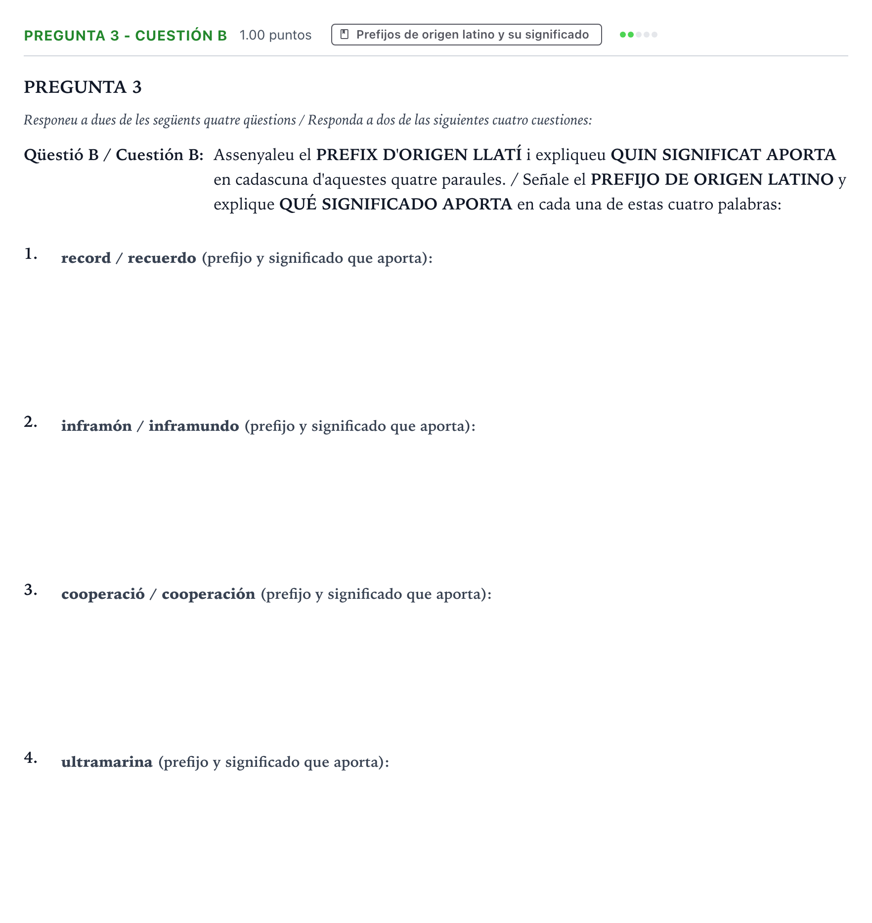 Enunciado: Pregunta 3 - Cuestión B · Latín II PAU Valencia Extraordinaria solapamiento 2025