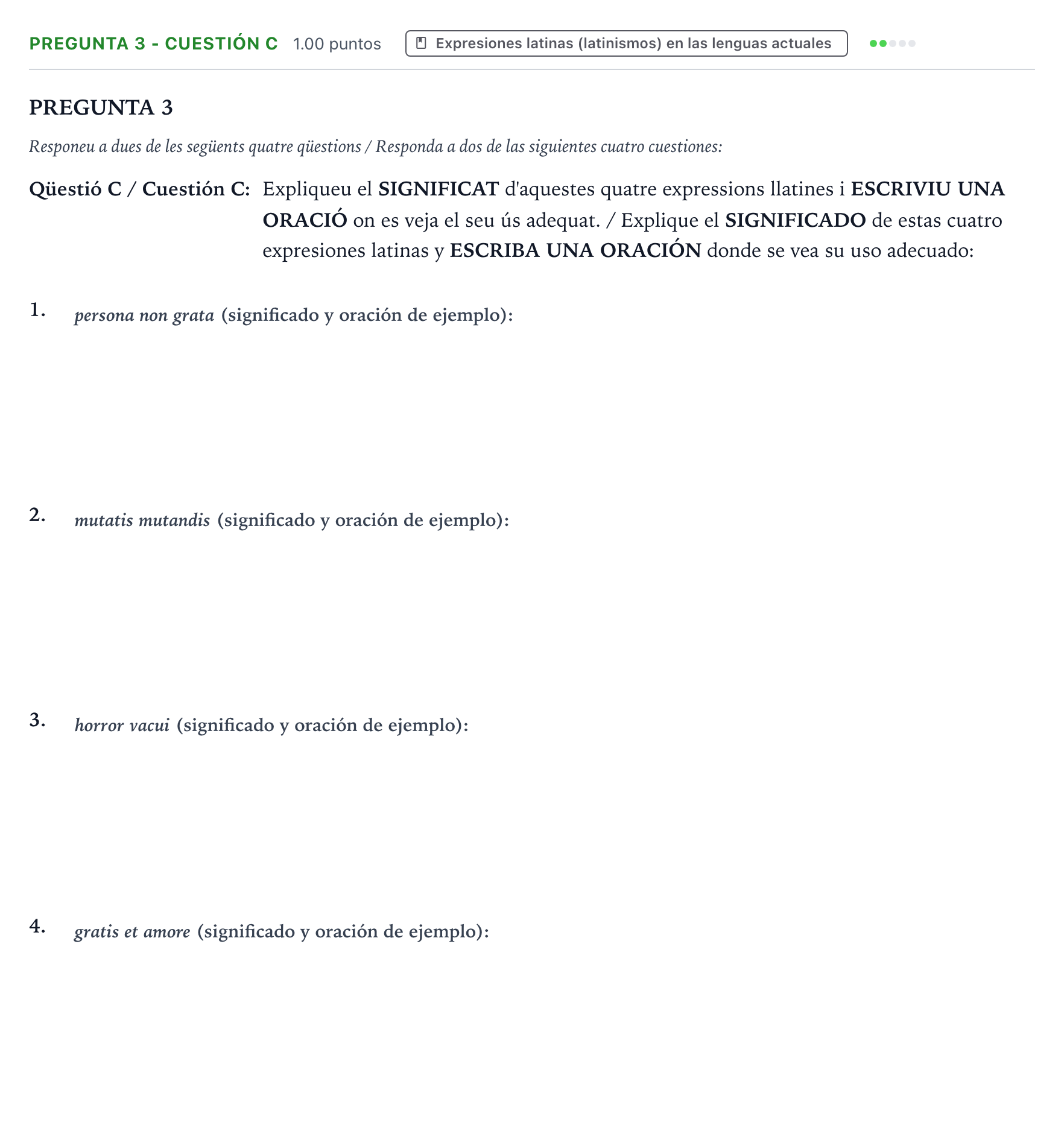 Enunciado: Pregunta 3 - Cuestión C · Latín II PAU Valencia Extraordinaria solapamiento 2025