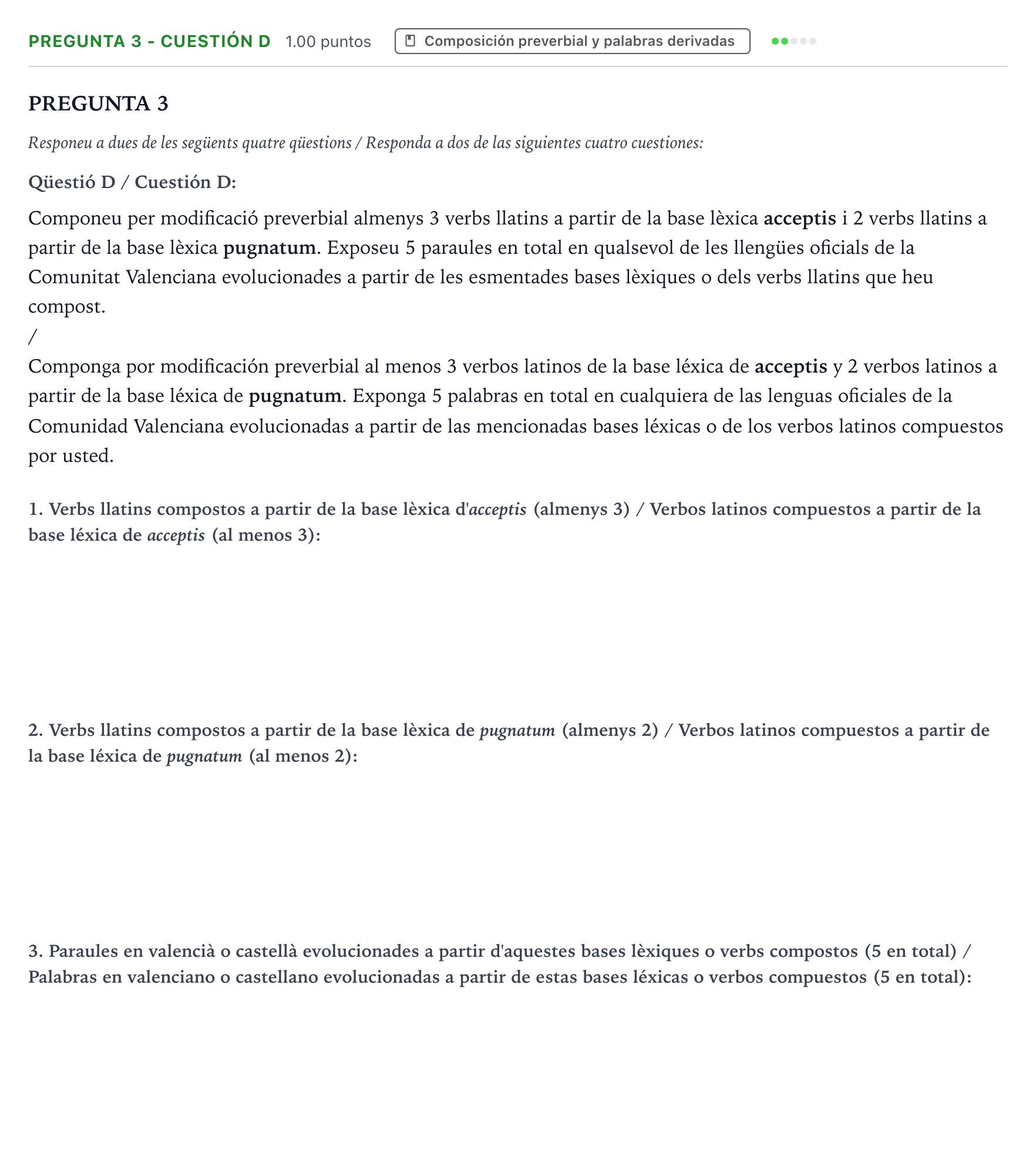 Enunciado: Pregunta 3 - Cuestión D · Latín II PAU Valencia Extraordinaria solapamiento 2025