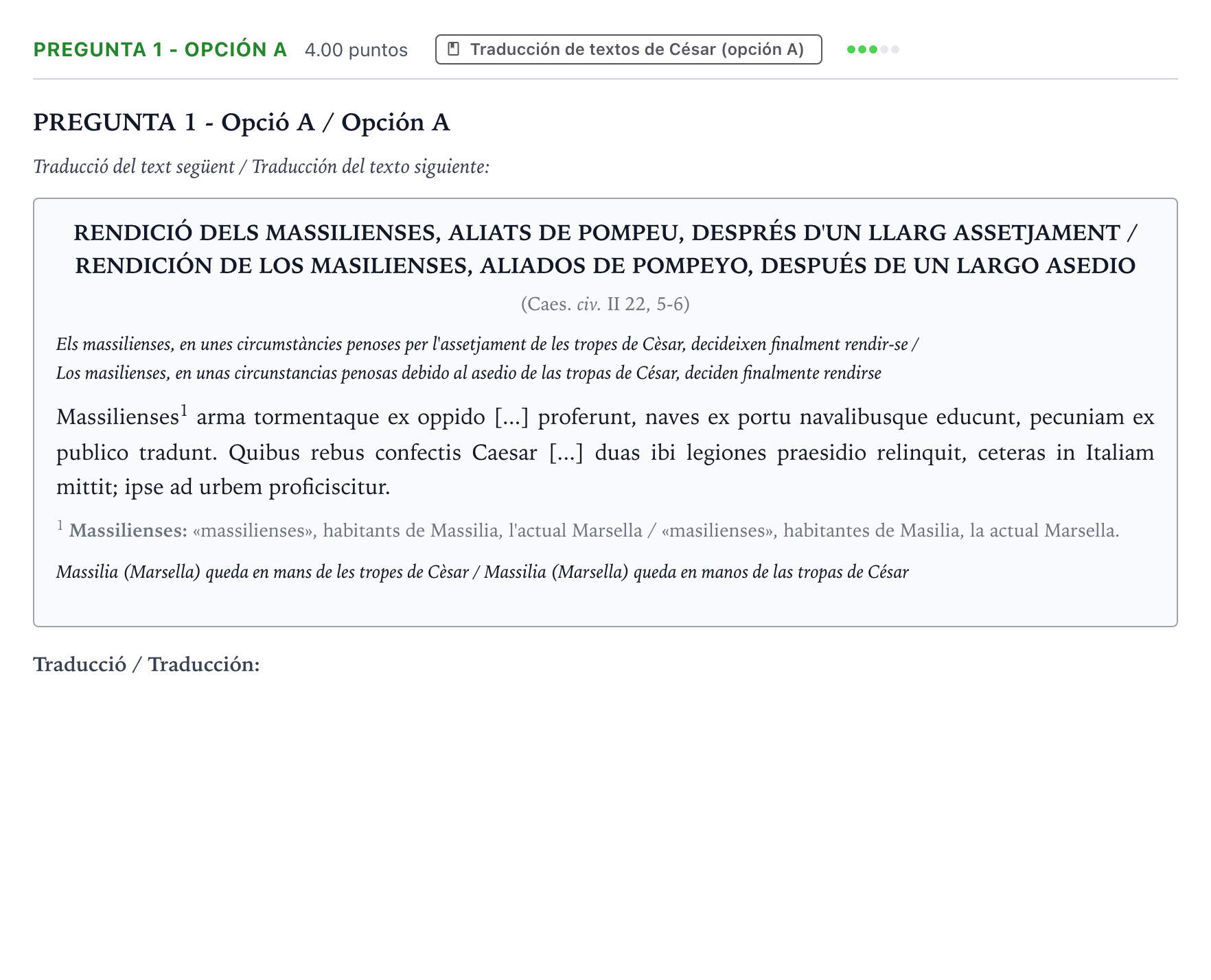 Enunciado: Pregunta 1 - Opción A · Latín II PAU Valencia Ordinaria 2025