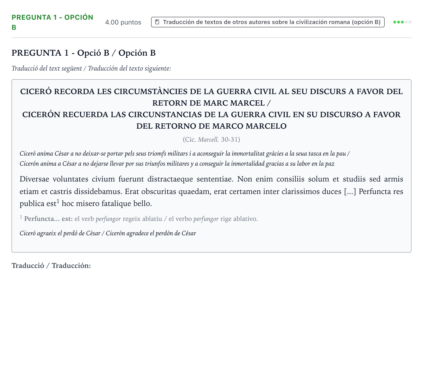 Enunciado: Pregunta 1 - Opción B · Latín II PAU Valencia Ordinaria 2025