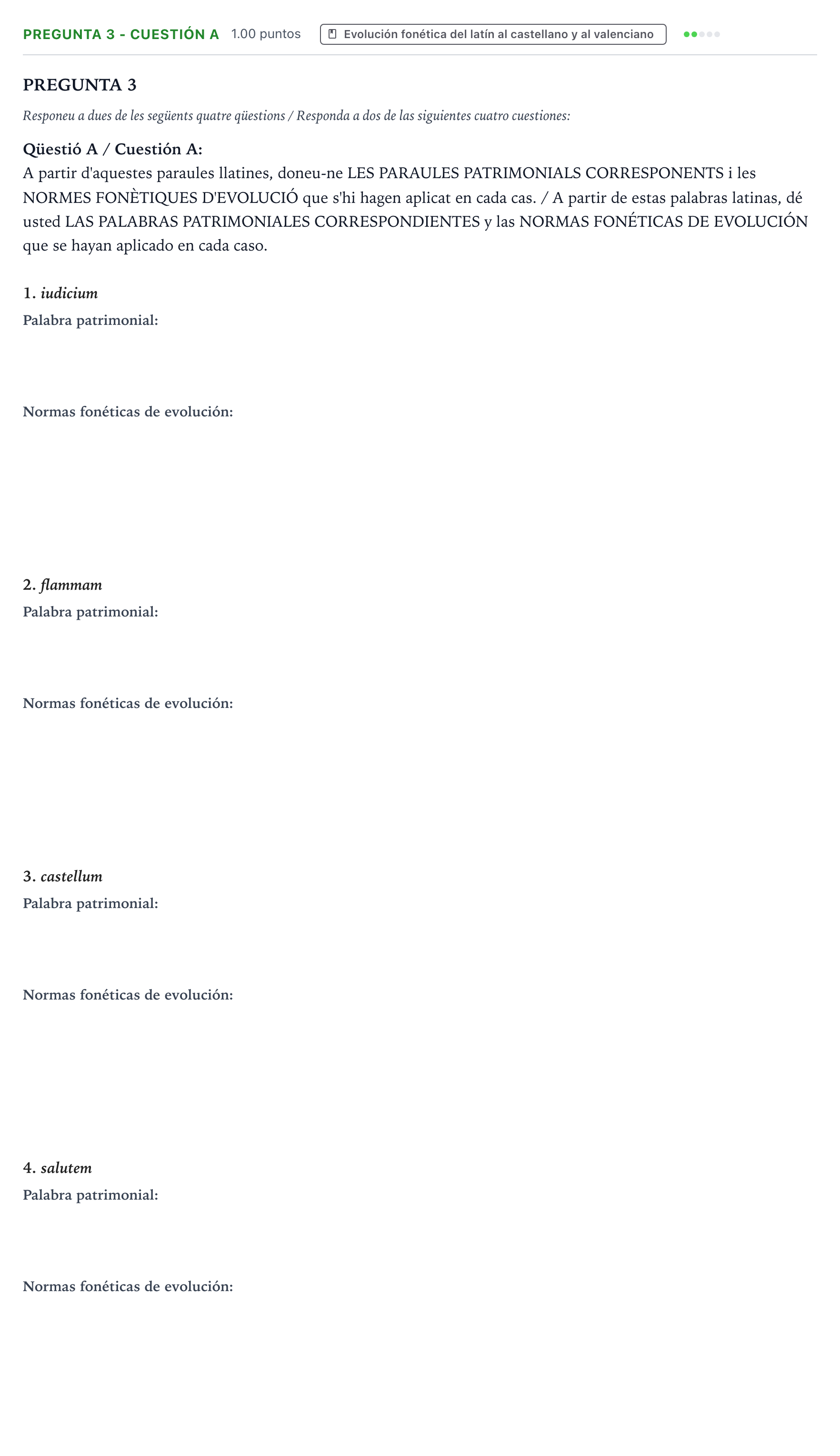 Enunciado: Pregunta 3 - Cuestión A · Latín II PAU Valencia Ordinaria 2025