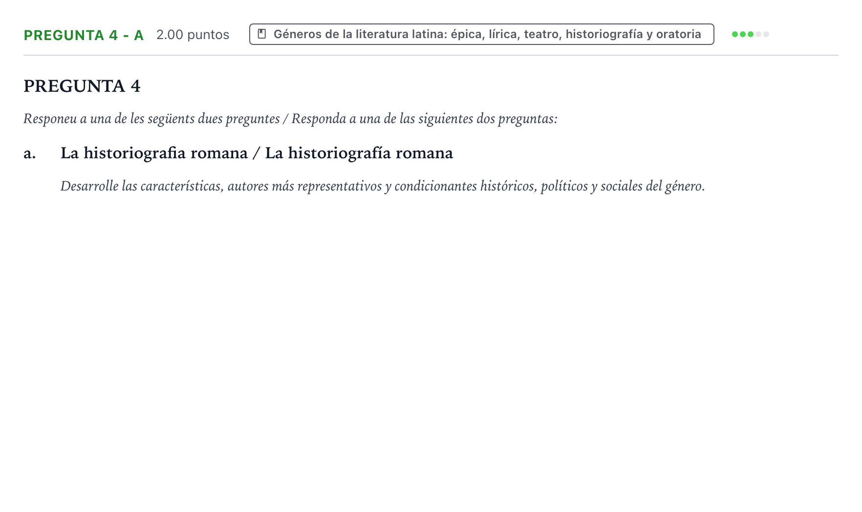 Enunciado: Pregunta 4 - a · Latín II PAU Valencia Ordinaria 2025