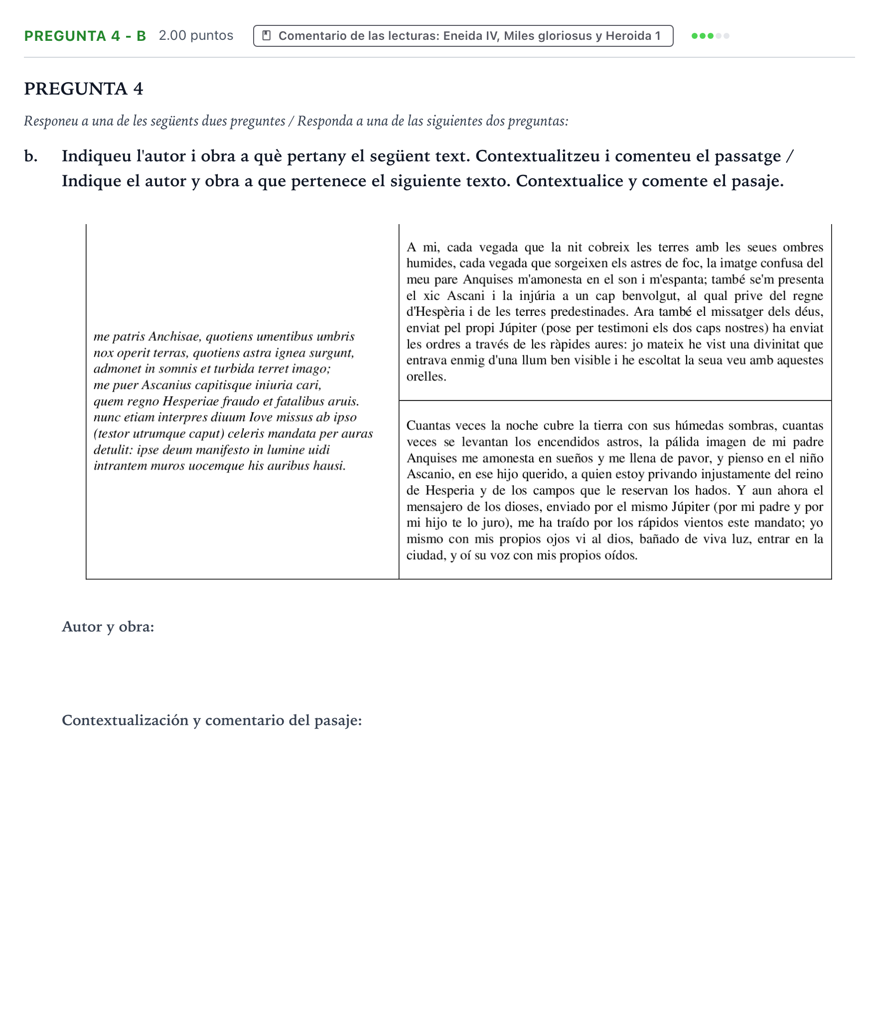 Enunciado: Pregunta 4 - b · Latín II PAU Valencia Ordinaria 2025