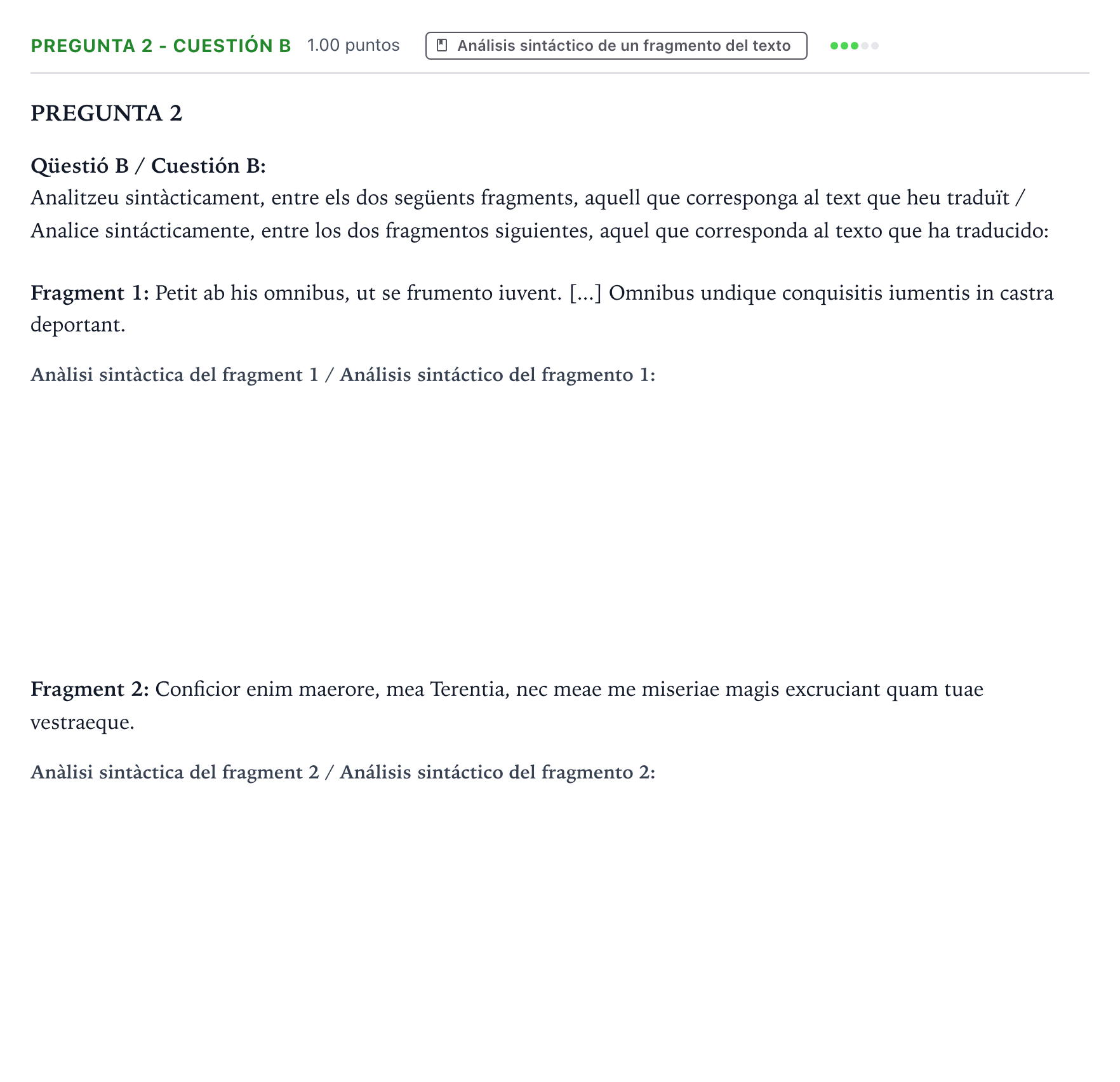 Enunciado: Pregunta 2 - Cuestión B · Latín II PAU Valencia Ordinaria solapamiento 2025