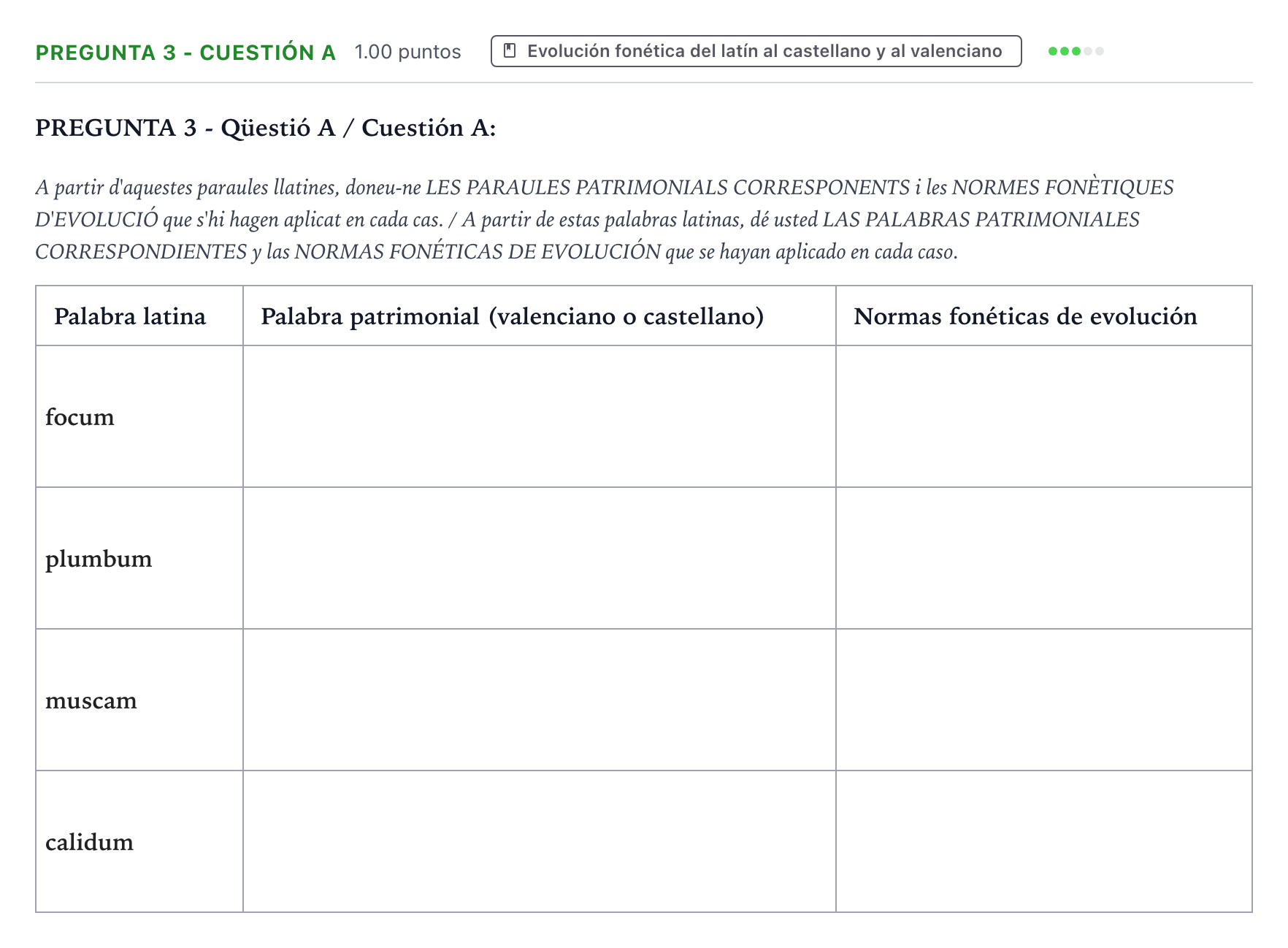 Enunciado: Pregunta 3 - Cuestión A · Latín II PAU Valencia Ordinaria solapamiento 2025