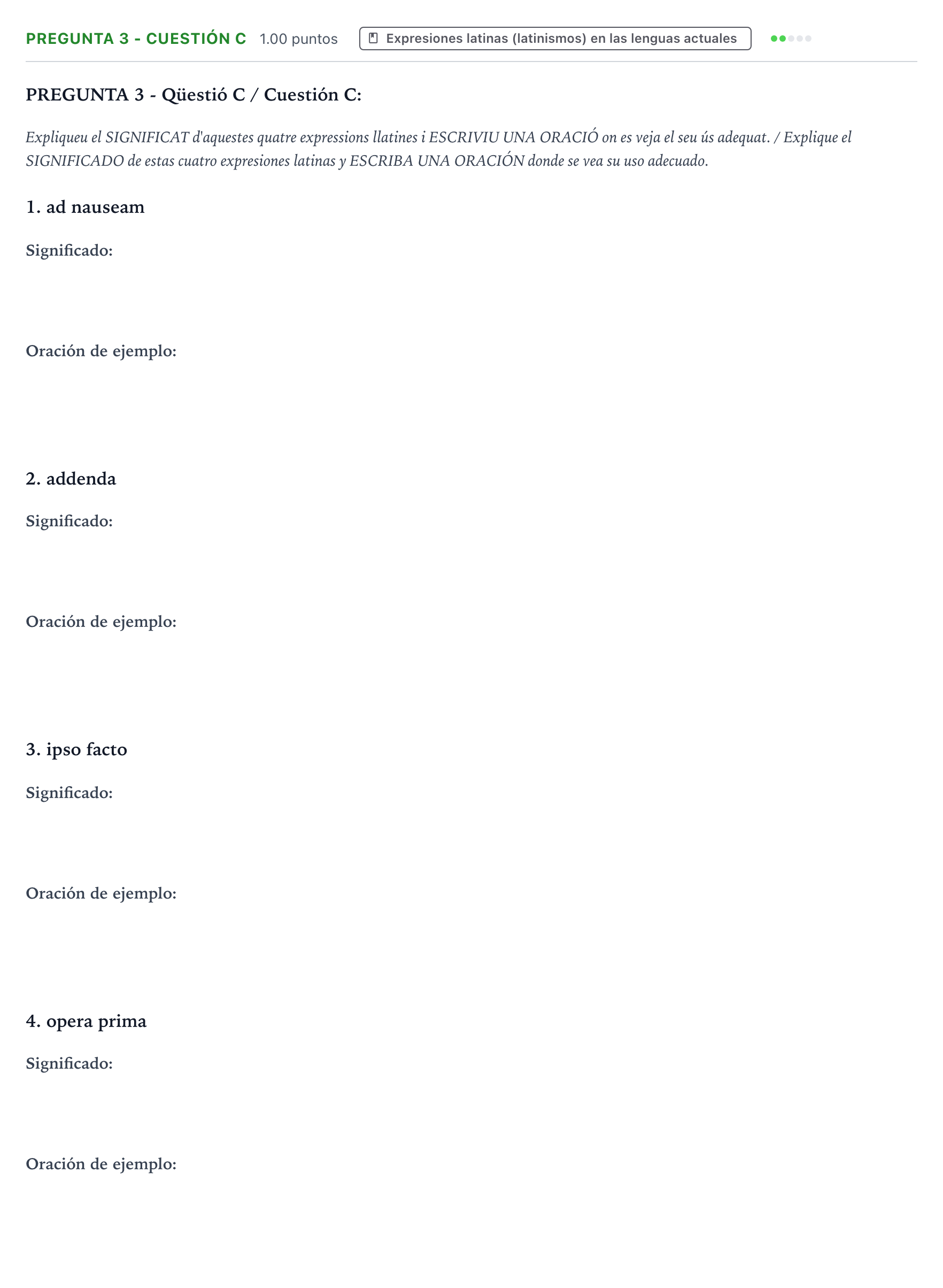 Enunciado: Pregunta 3 - Cuestión C · Latín II PAU Valencia Ordinaria solapamiento 2025