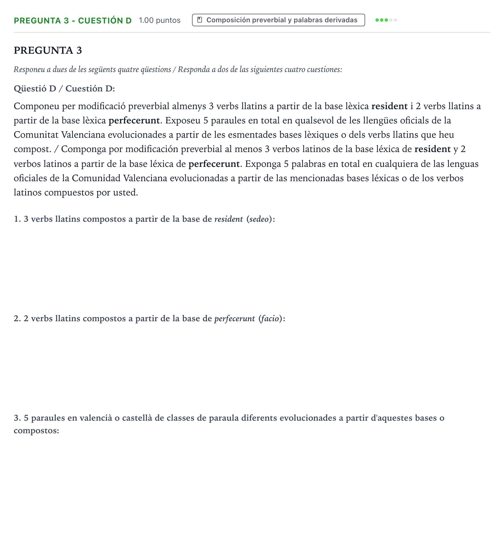 Enunciado: Pregunta 3 - Cuestión D · Latín II PAU Valencia Ordinaria solapamiento 2025