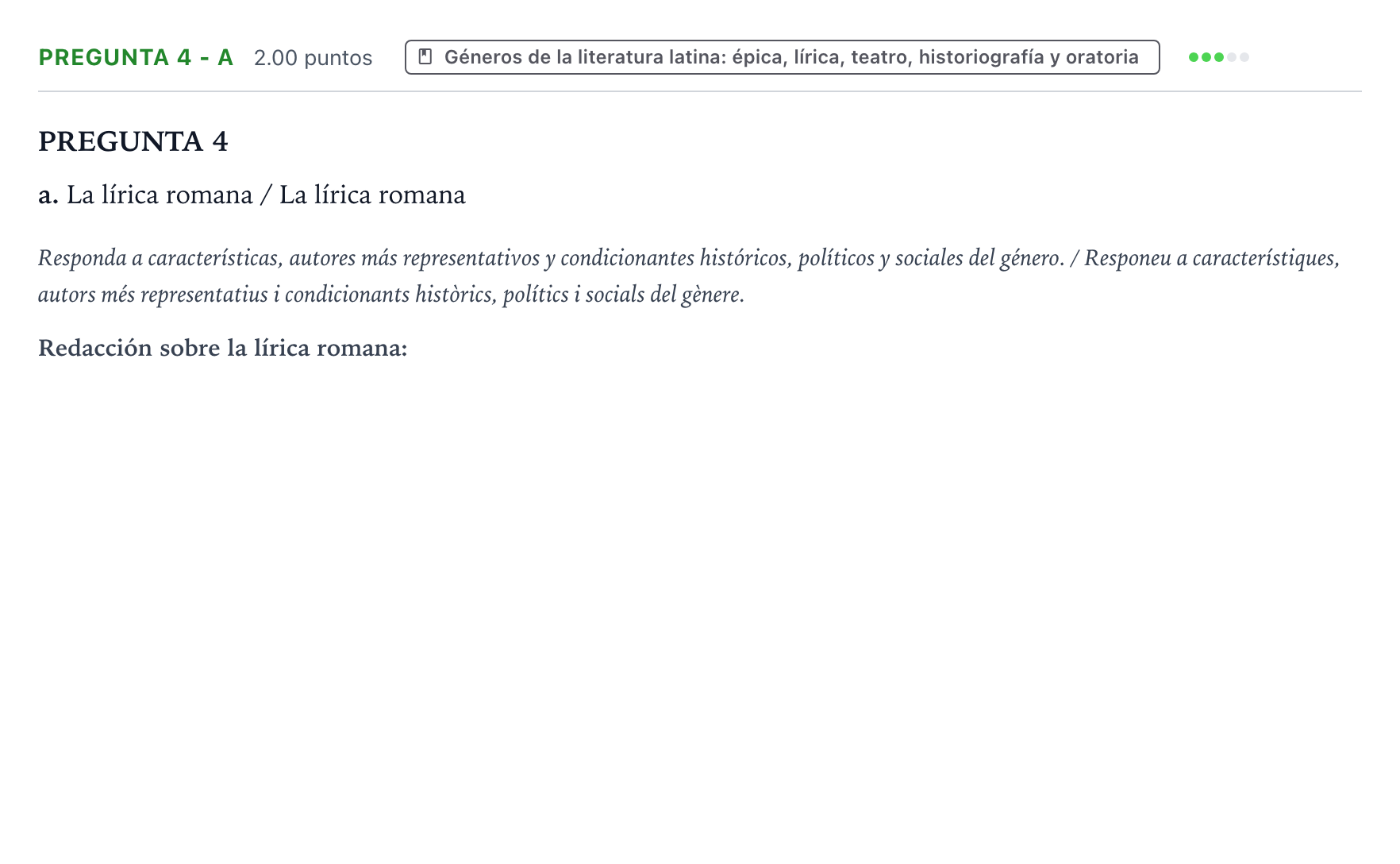 Enunciado: Pregunta 4 - a · Latín II PAU Valencia Ordinaria solapamiento 2025
