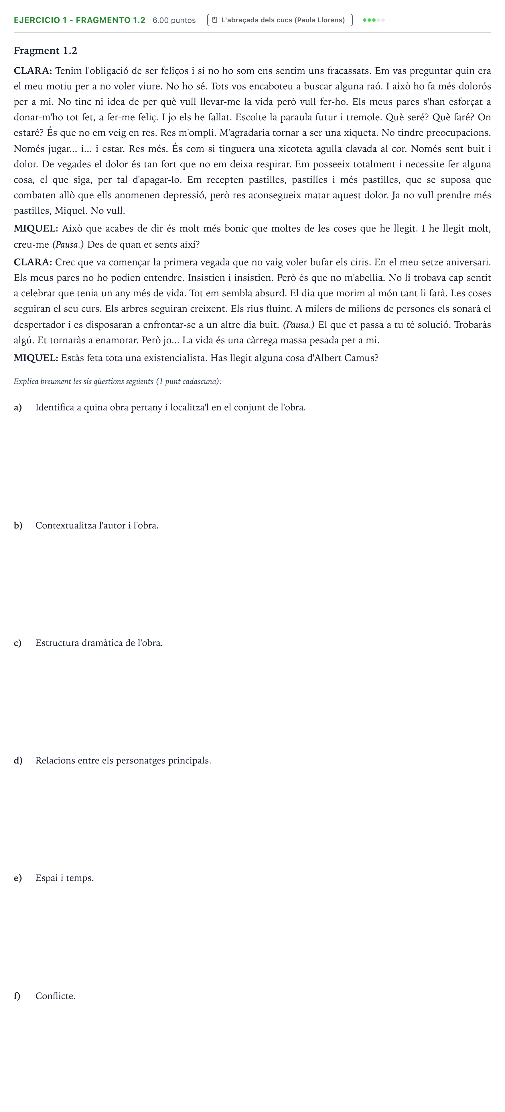 Enunciado: Ejercicio 1 - Fragmento 1.2 · Literatura Dramática PAU Valencia Extraordinaria 2025