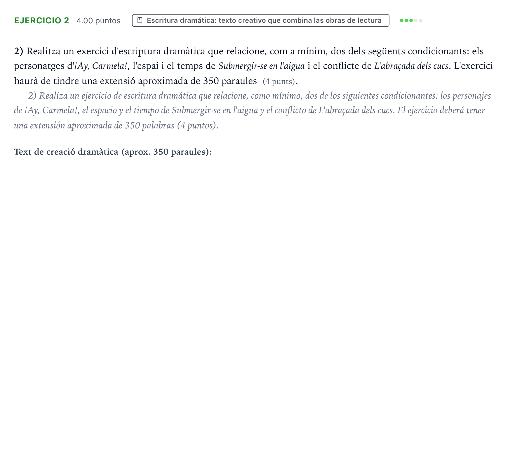 Enunciado: Problema 2 · Literatura Dramática PAU Valencia Ordinaria 2025