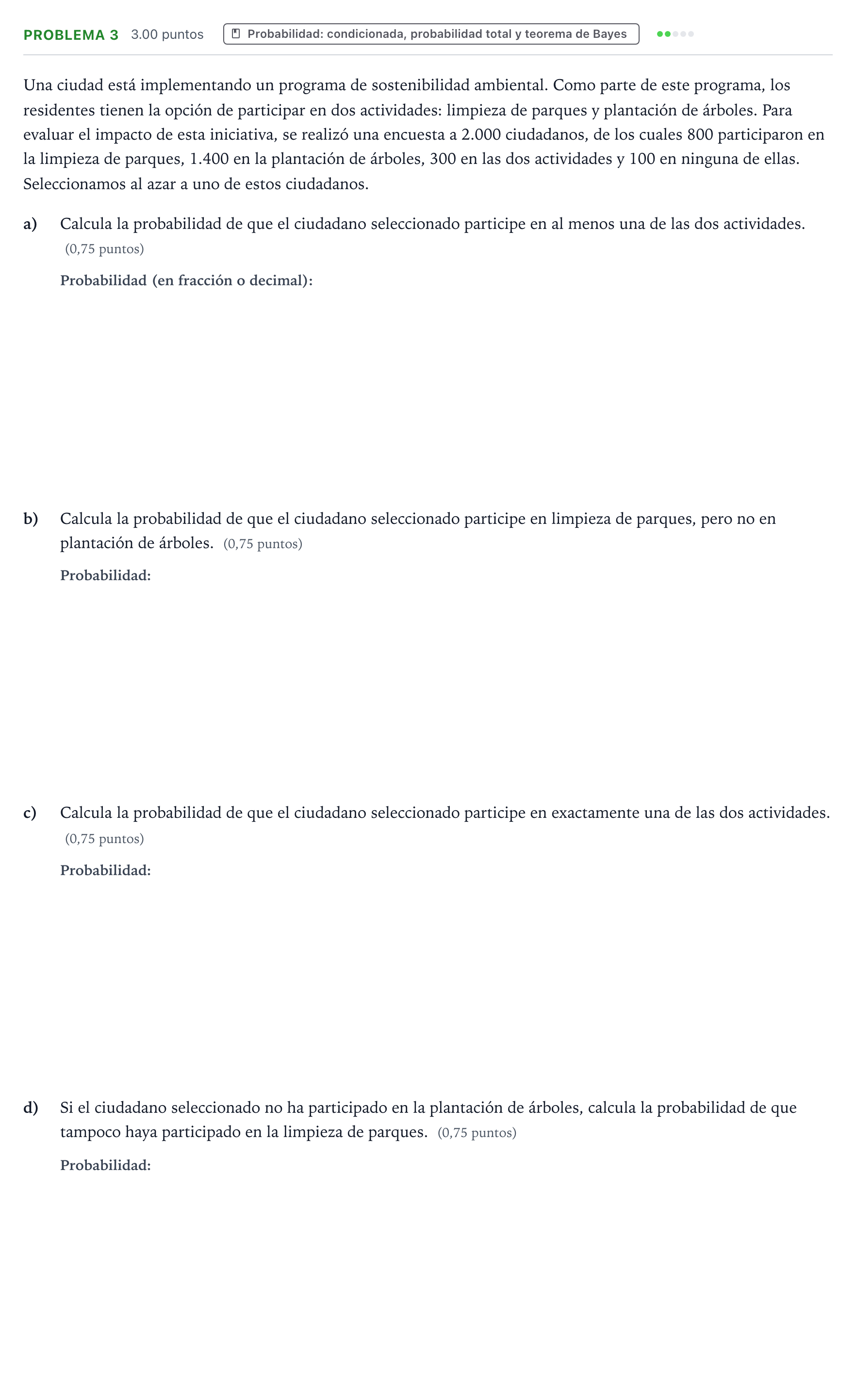 Enunciado: Problema 3 · Matemáticas aplicadas a las Ciencias Sociales II PAU Valencia Extraordinaria 2025