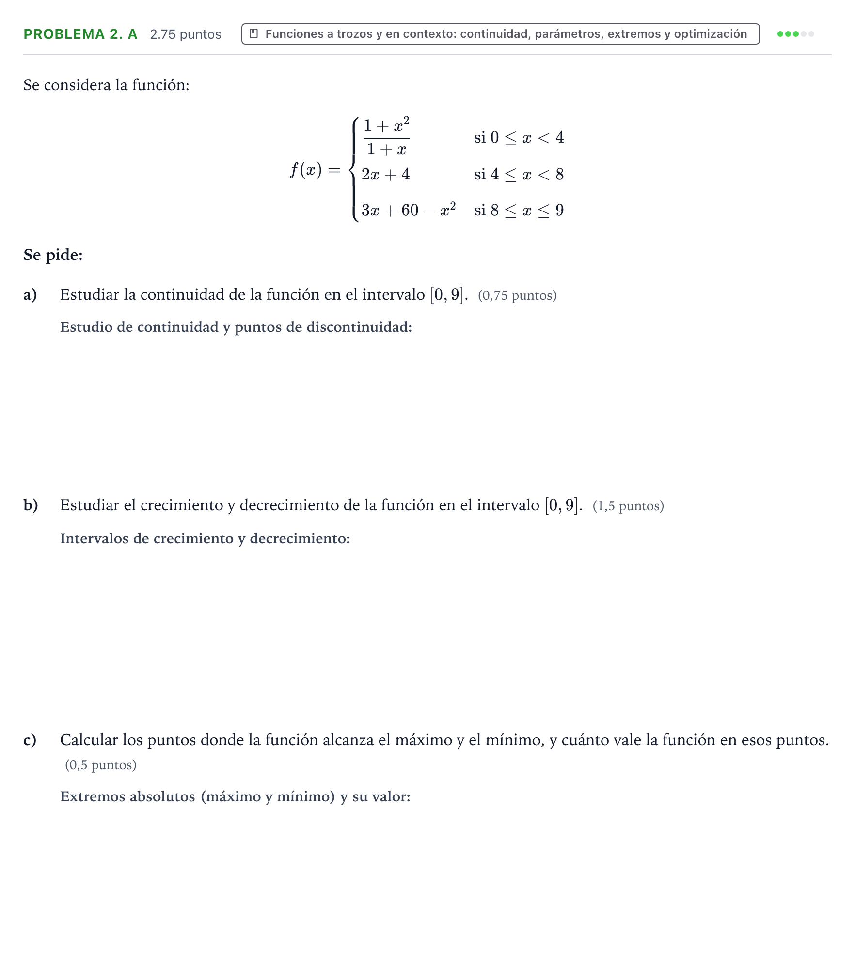 Enunciado: Problema 2. A - Funciones · Matemáticas aplicadas a las Ciencias Sociales II PAU Valencia Ordinaria 2025