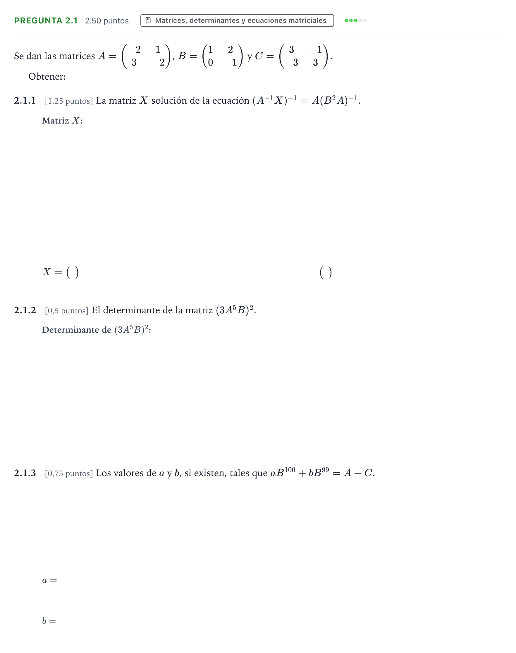 Enunciado: Pregunta 2.1 · Matemáticas II PAU Valencia Extraordinaria 2025