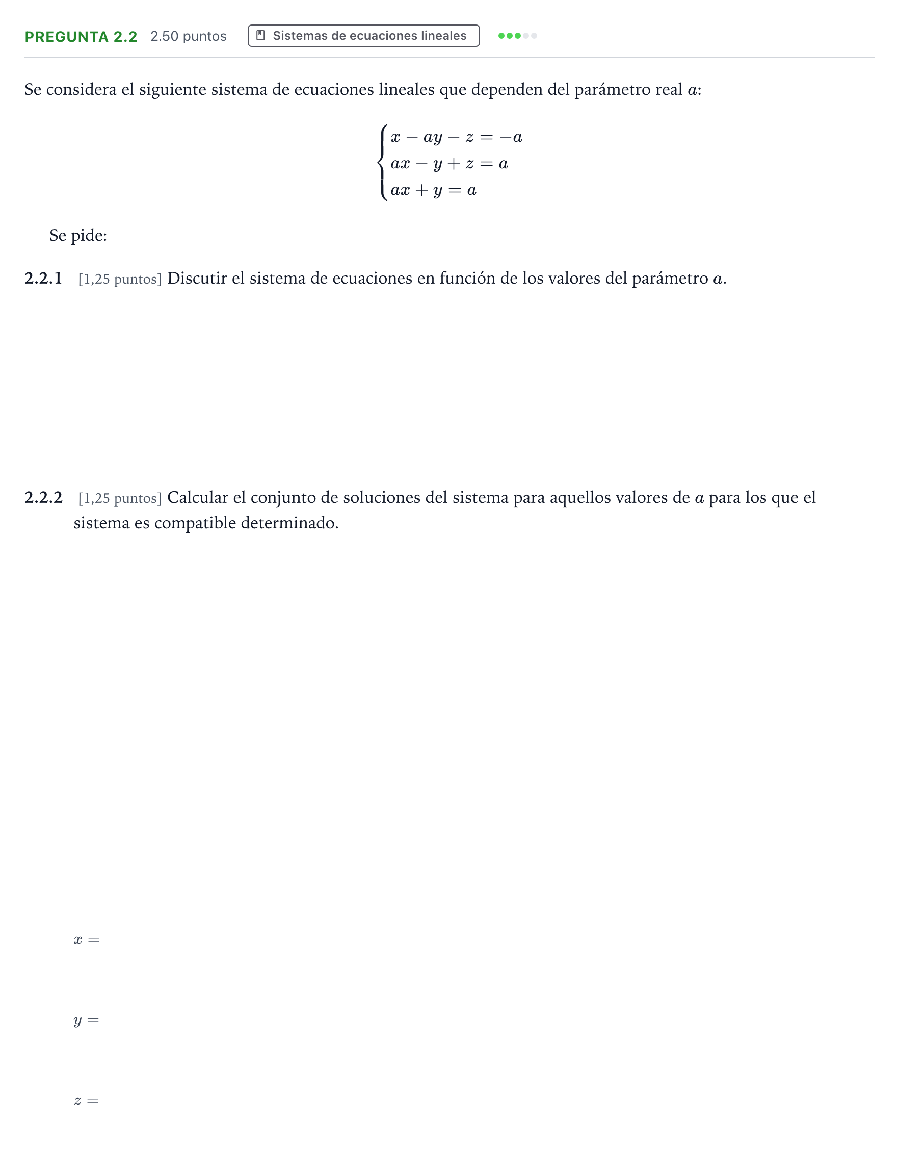 Enunciado: Pregunta 2.2 · Matemáticas II PAU Valencia Extraordinaria 2025