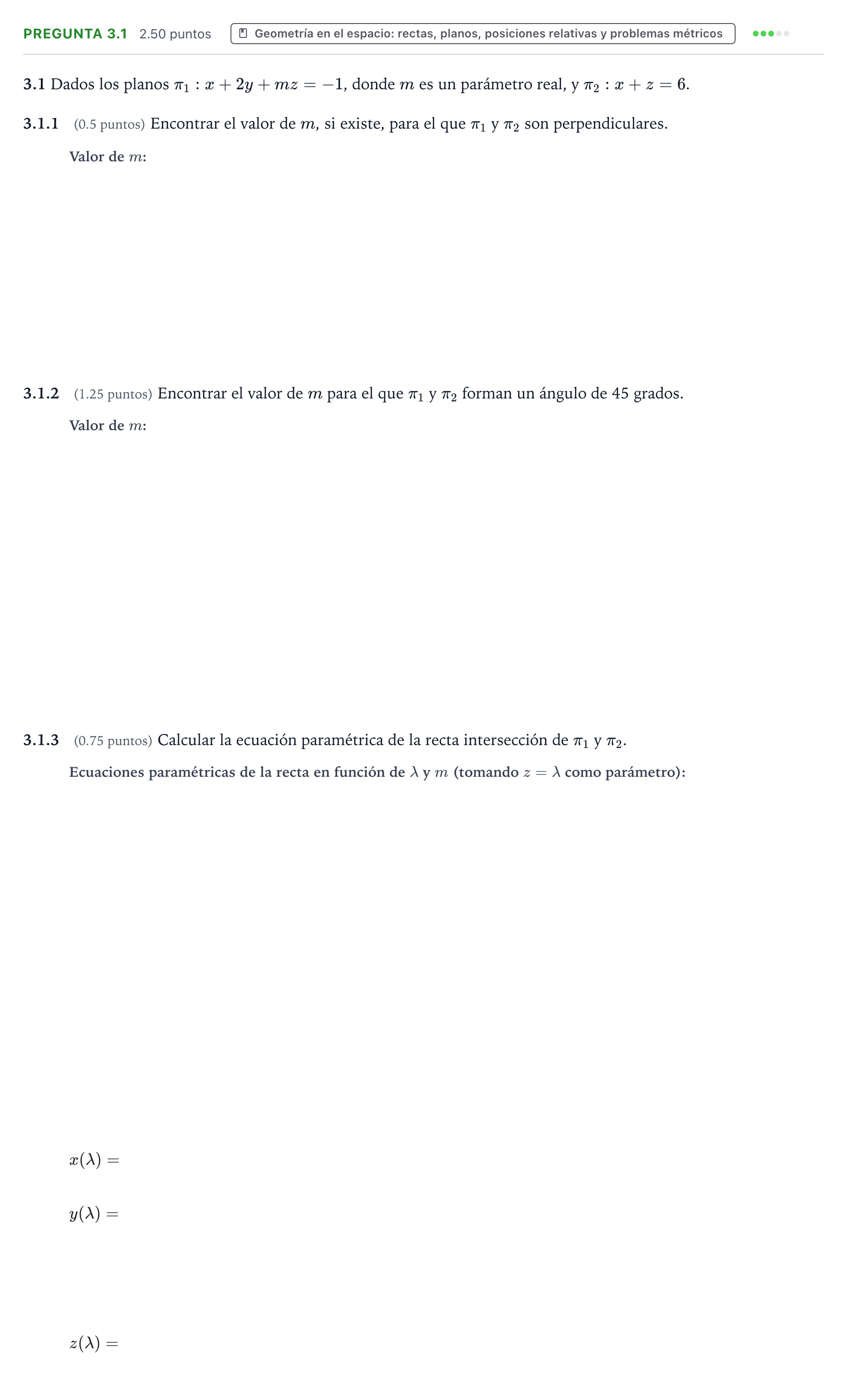 Enunciado: Pregunta 3.1 · Matemáticas II PAU Valencia Extraordinaria 2025