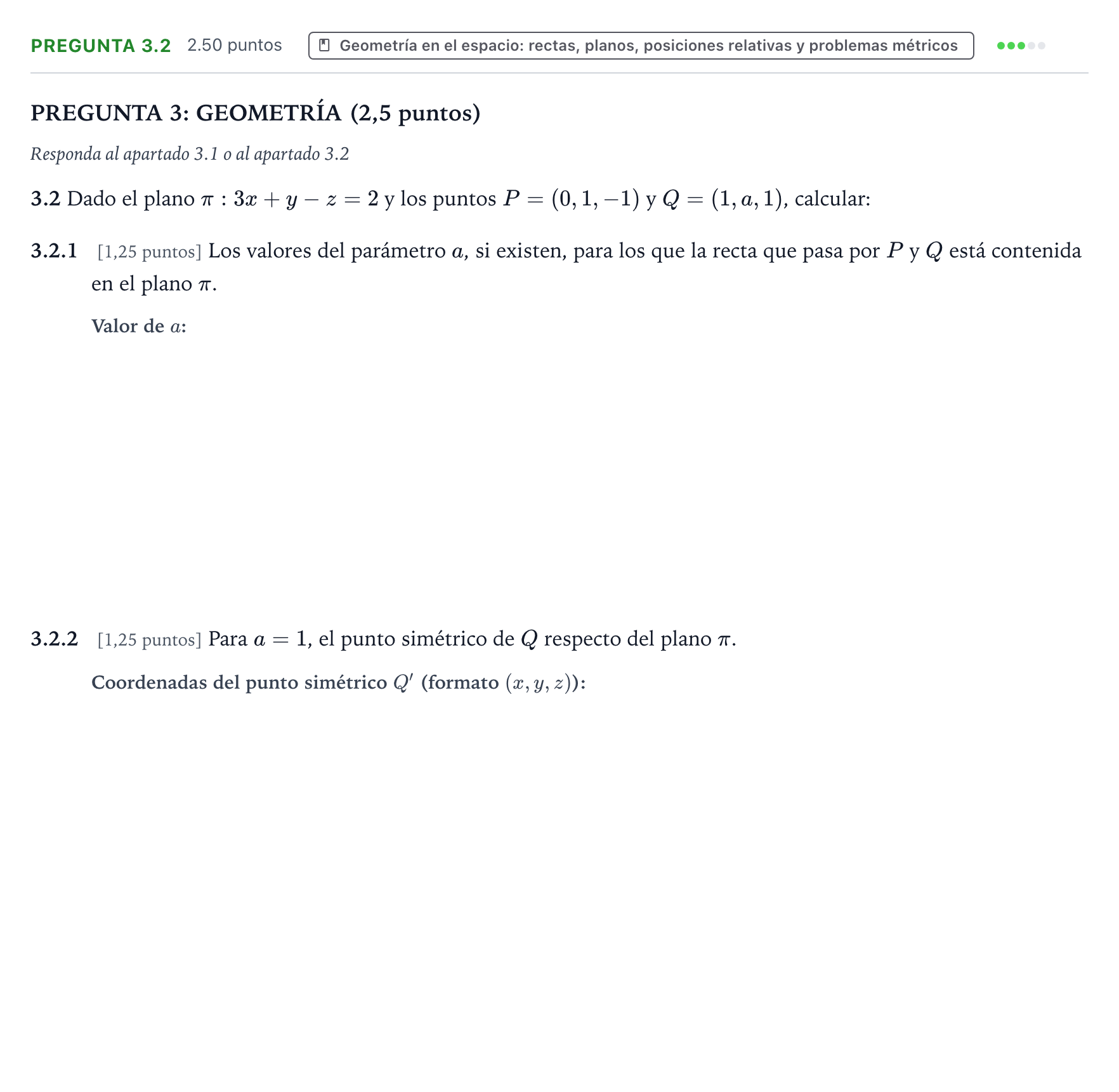 Enunciado: Pregunta 3.2 · Matemáticas II PAU Valencia Extraordinaria 2025