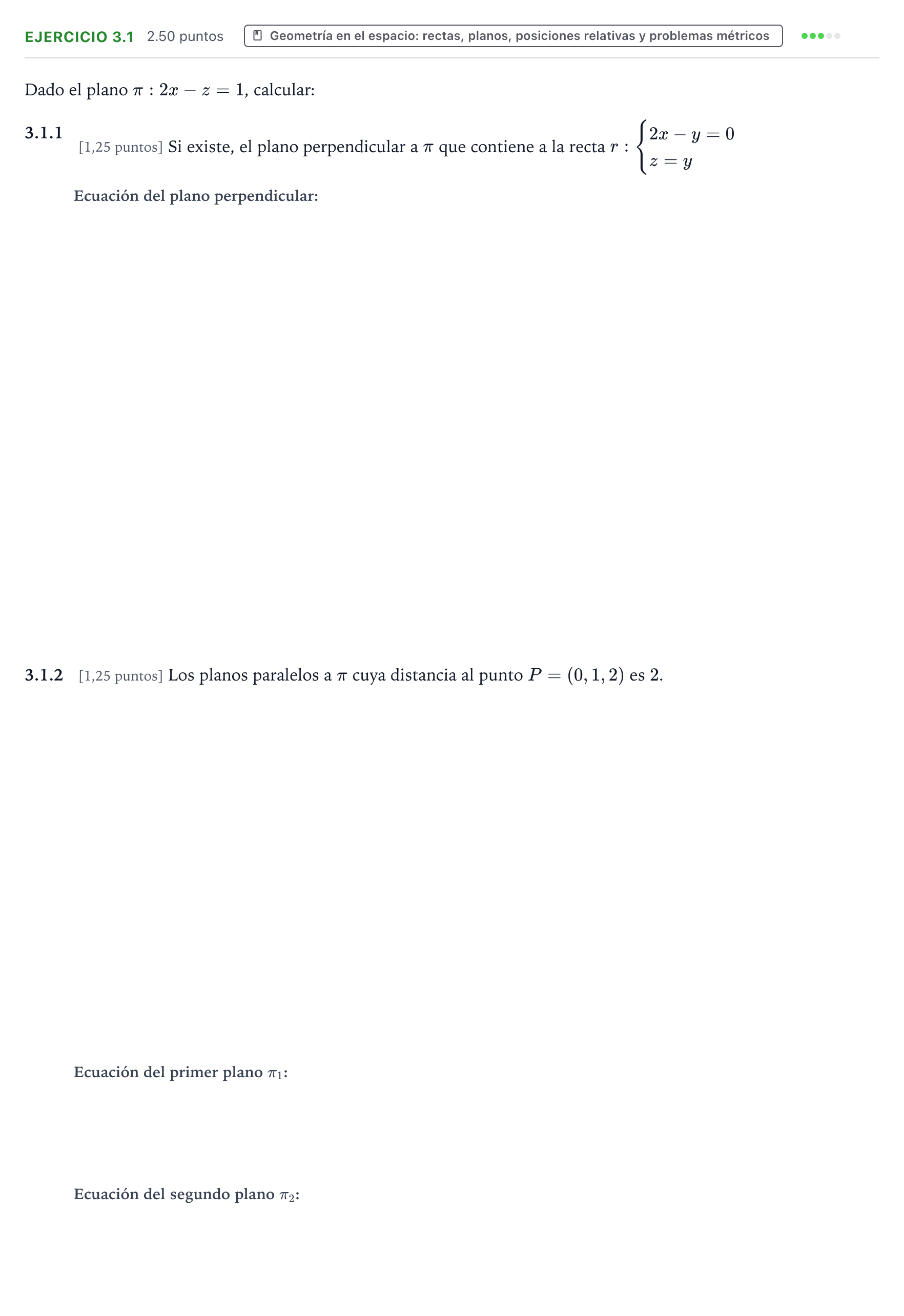 Enunciado: Ejercicio 3.1 · Matemáticas II PAU Valencia Extraordinaria solapamiento 2025