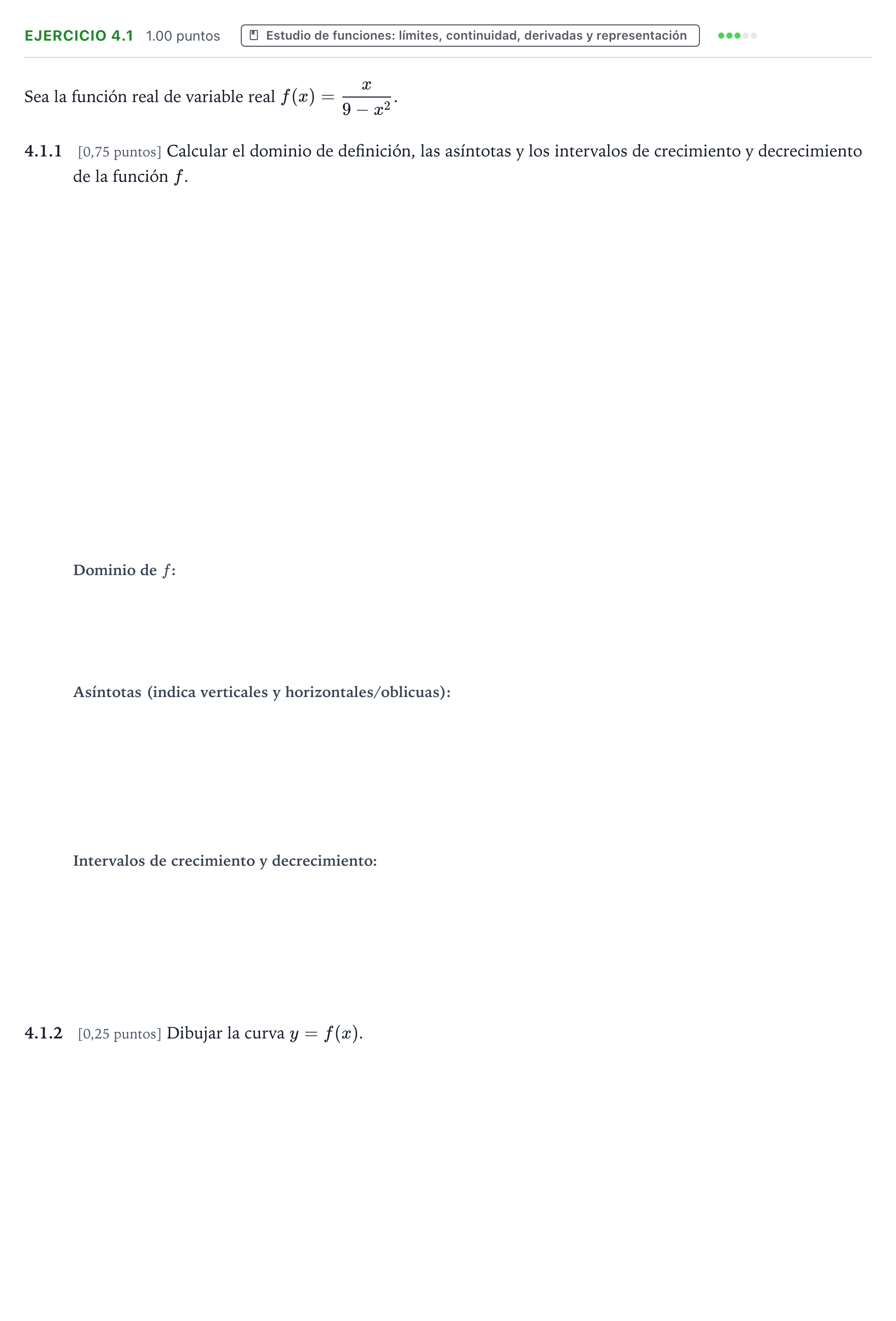 Enunciado: Ejercicio 4.1 - Estudio de funciones · Matemáticas II PAU Valencia Extraordinaria solapamiento 2025