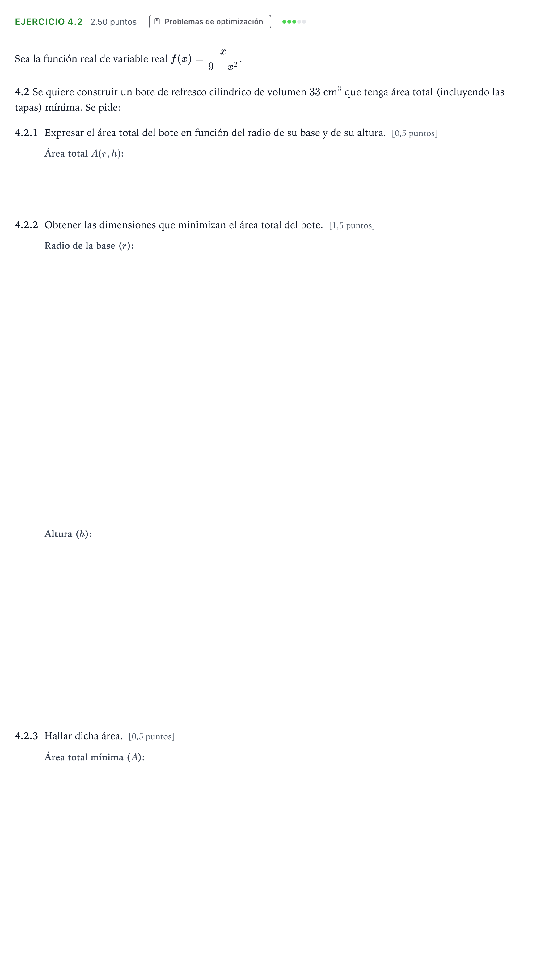 Enunciado: Ejercicio 4.2 · Matemáticas II PAU Valencia Extraordinaria solapamiento 2025