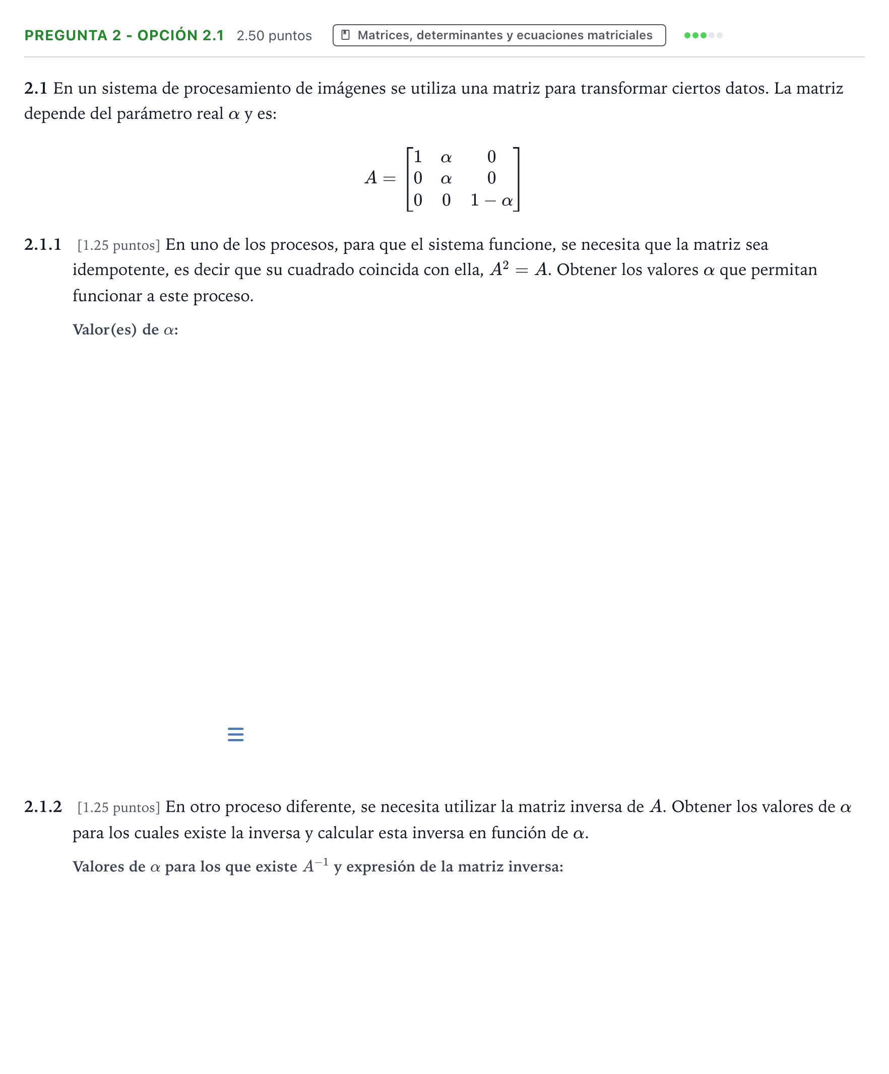 Enunciado: Pregunta 2 - Opción 2.1 · Matemáticas II PAU Valencia Ordinaria 2025
