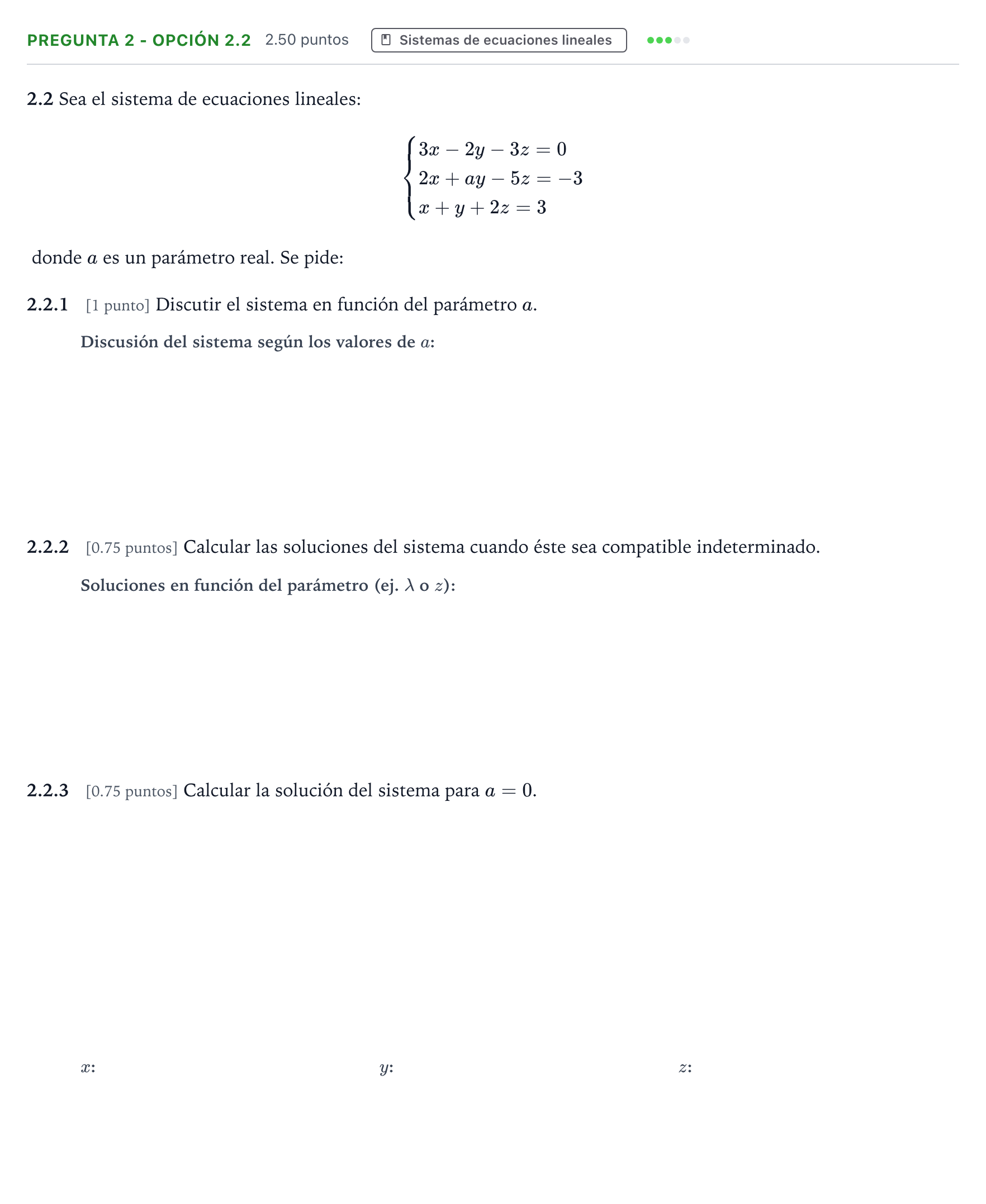Enunciado: Pregunta 2 - Opción 2.2 · Matemáticas II PAU Valencia Ordinaria 2025